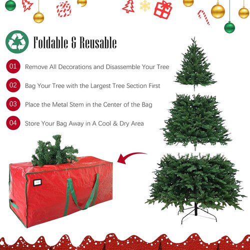Cosy Family Christmas Tree Storage Bag - Durable Extra Large 9 ft Heavy Duty Design with Reinforced Handles & Dual Zippers | Red