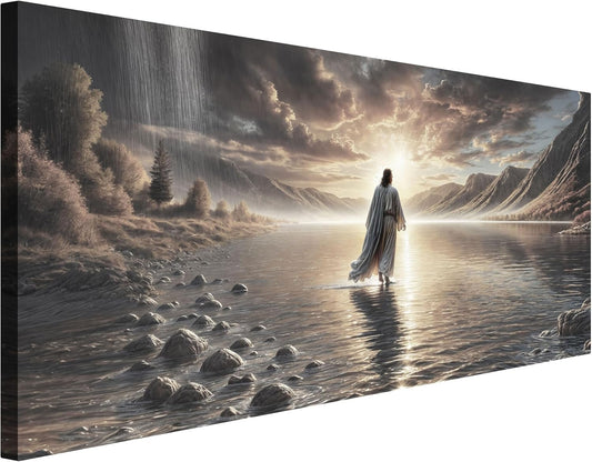 TAILORED CANVASES Jesus Walking on Water Wall Art - Framed Christian Canvas Decor for Home or Church | 60x30
