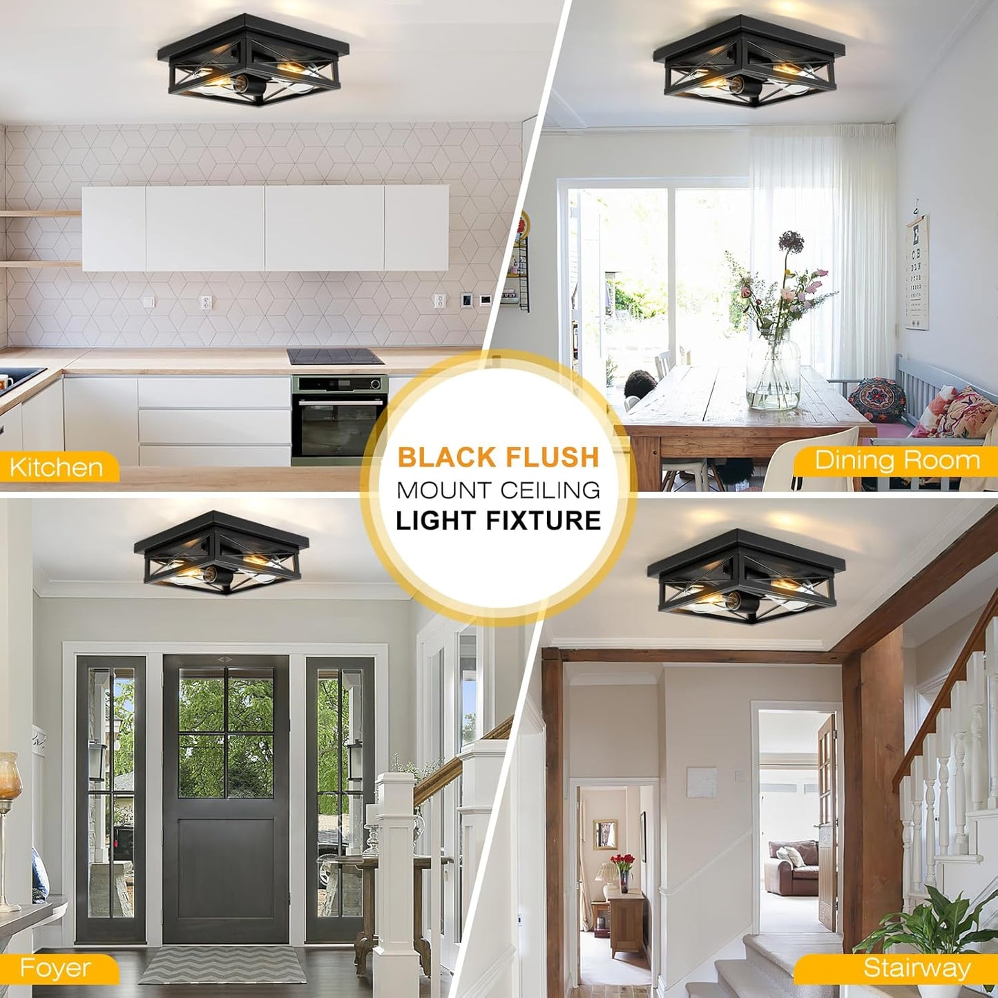 Farmhouse Flush Mount Ceiling Light Oak White Ceiling Light Fixtures 2-Light Industrial Vintage Metal-Framed Ceiling Lighting for Hallway Foyer Kitchen Dining Room Bedroom Living Room Laundry