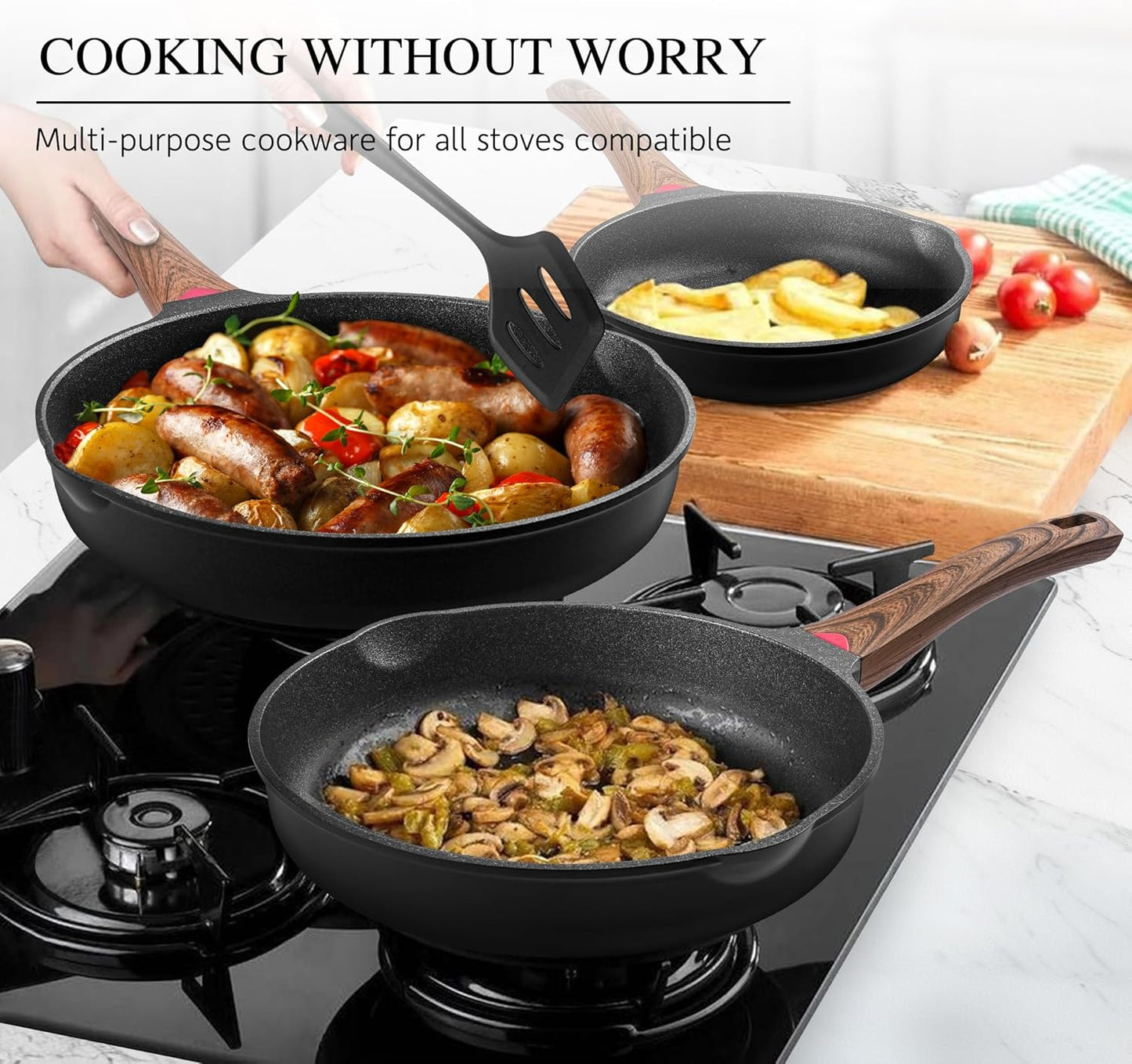 Vinchef 8" Non-Stick Frying Pan - Induction-Ready Skillet with Lid | Non-Toxic Cookware for All Stoves