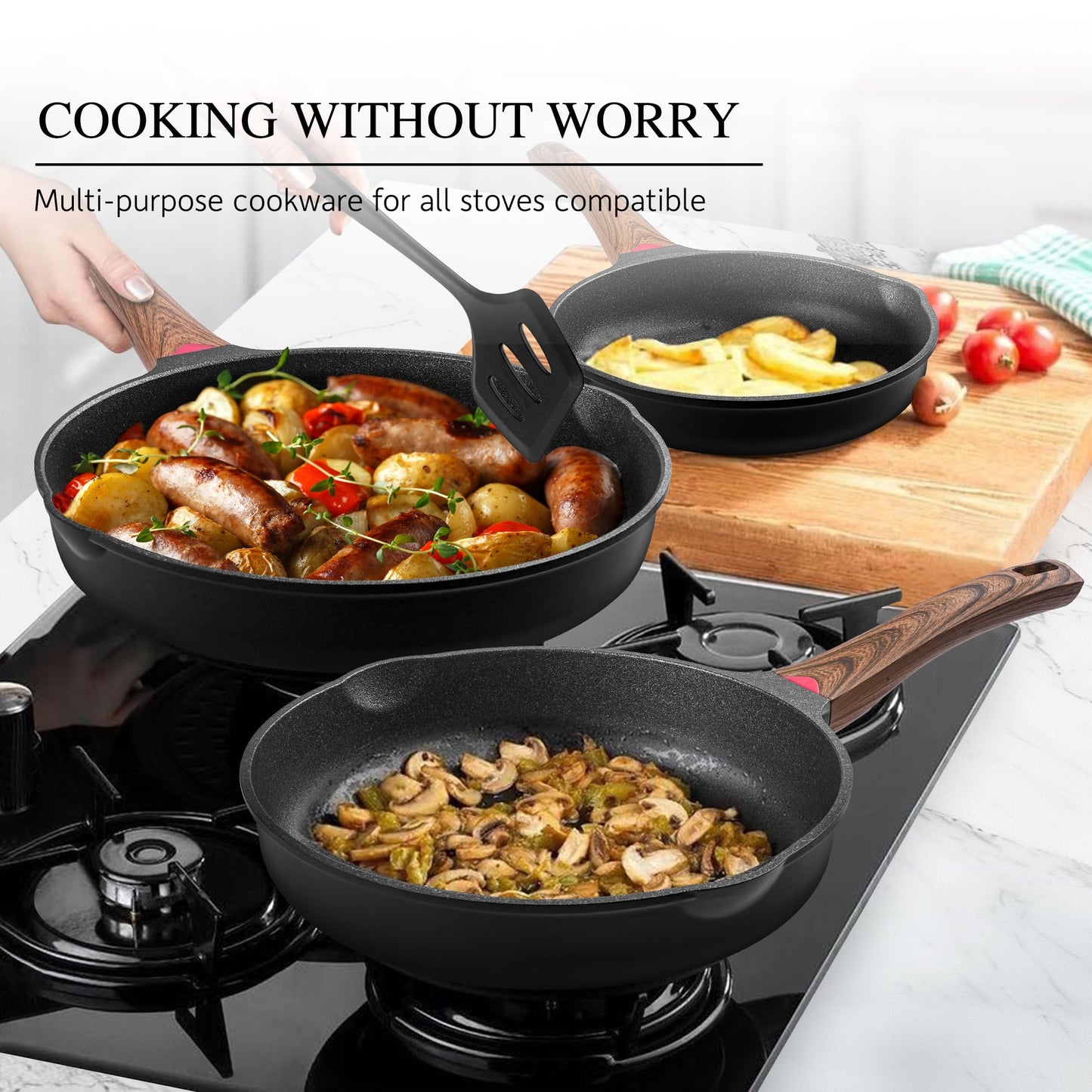 Vinchef Pots and Pans Set Non Stick, 12pcs Induction Cookware Set, Non Stick Frying Pans with Lid, Non Toxic Kitchen Cookware Sets, Pan Sets for Cooking, PFAS and PFOA Free