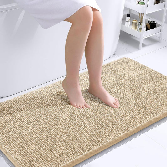 OLANLY Bathroom Rugs - Extra Soft Chenille Bath Mats | Quick-Dry, Machine Washable, 44x24, Beige