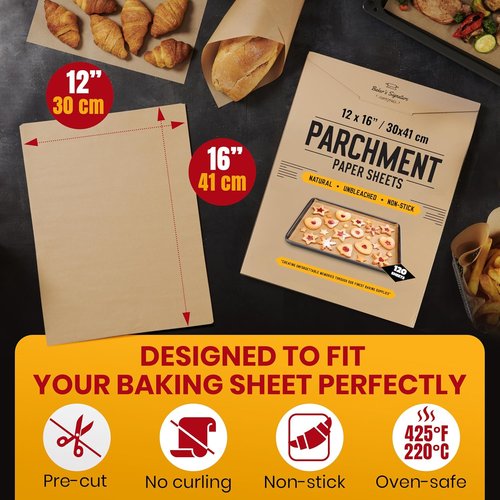 Baker's Signature Parchment Paper Sheets - 120 Precut Non-Stick & Unbleached, 12x16 In | Safe & Convenient Packaging