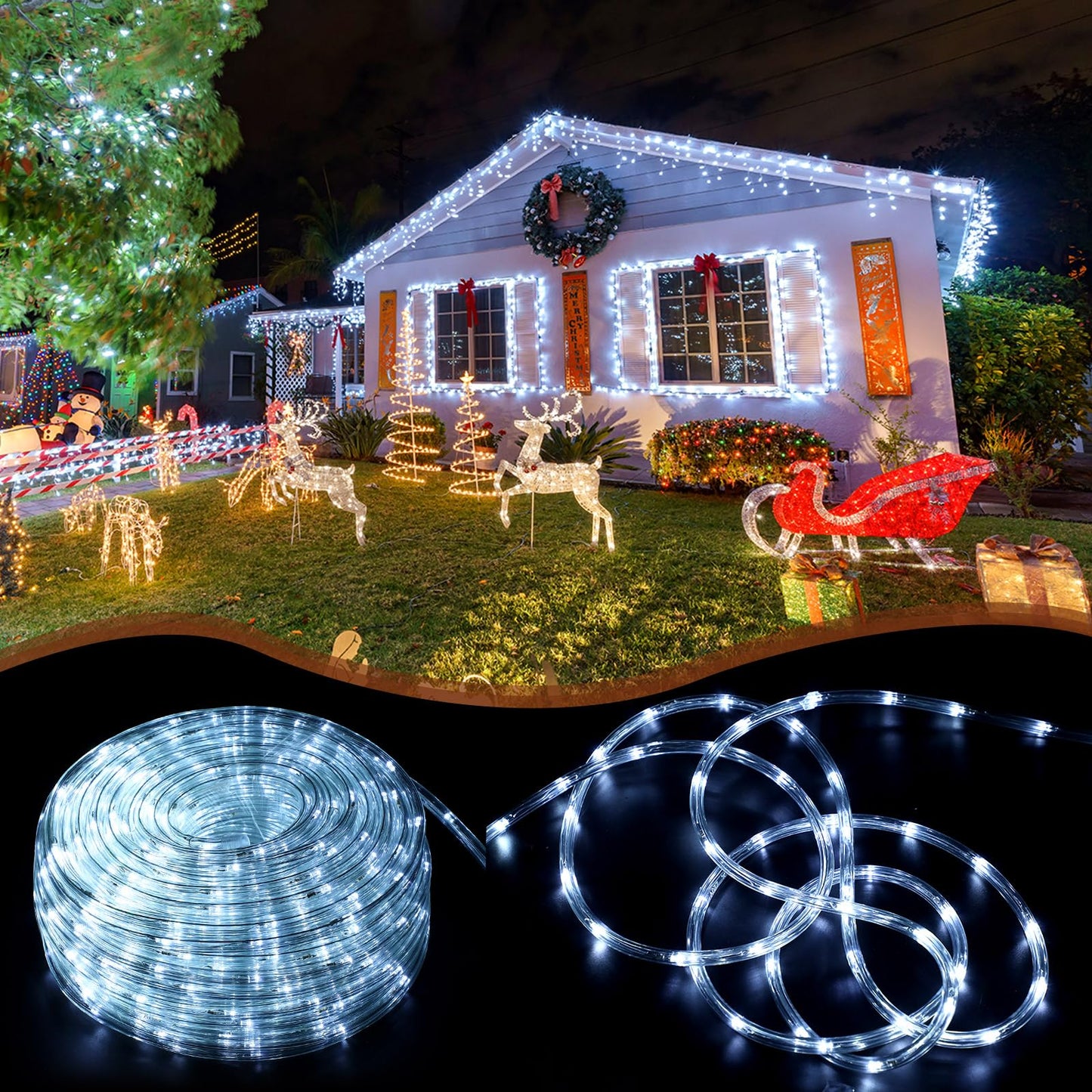 Baquler 150ft LED Rope White Lights Outdoor 810 LED Connectable and Flexible Tube Lights with 8 Modes Waterproof LED Rope Lighting for Party Holiday Garden Garden Indoor Outdoor Decoration