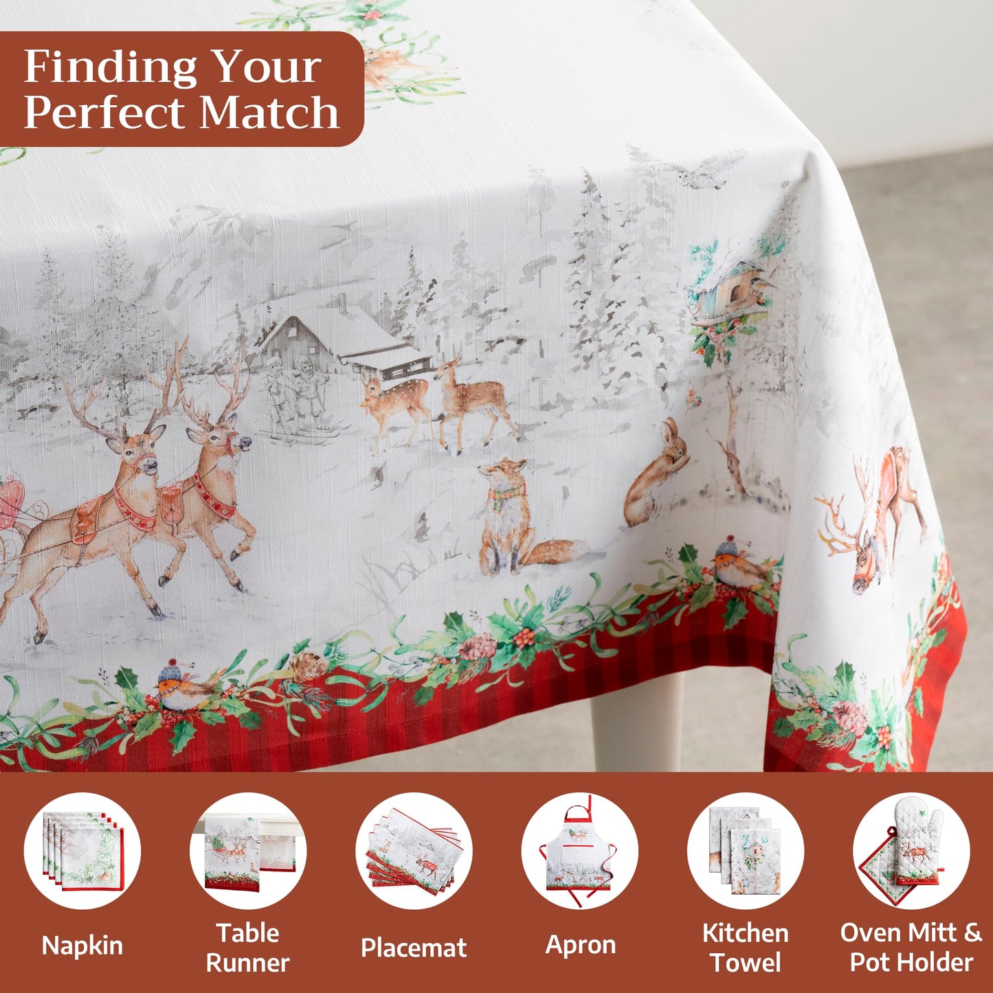 Maison d' Hermine Table Cloth Square Table 100% Cotton 60 x 60 Inches Fall Tablecloth Reusable Everyday Use for Thanksgiving Christmas Decorations Dining Farmhouse Party (Christmas Tradition)