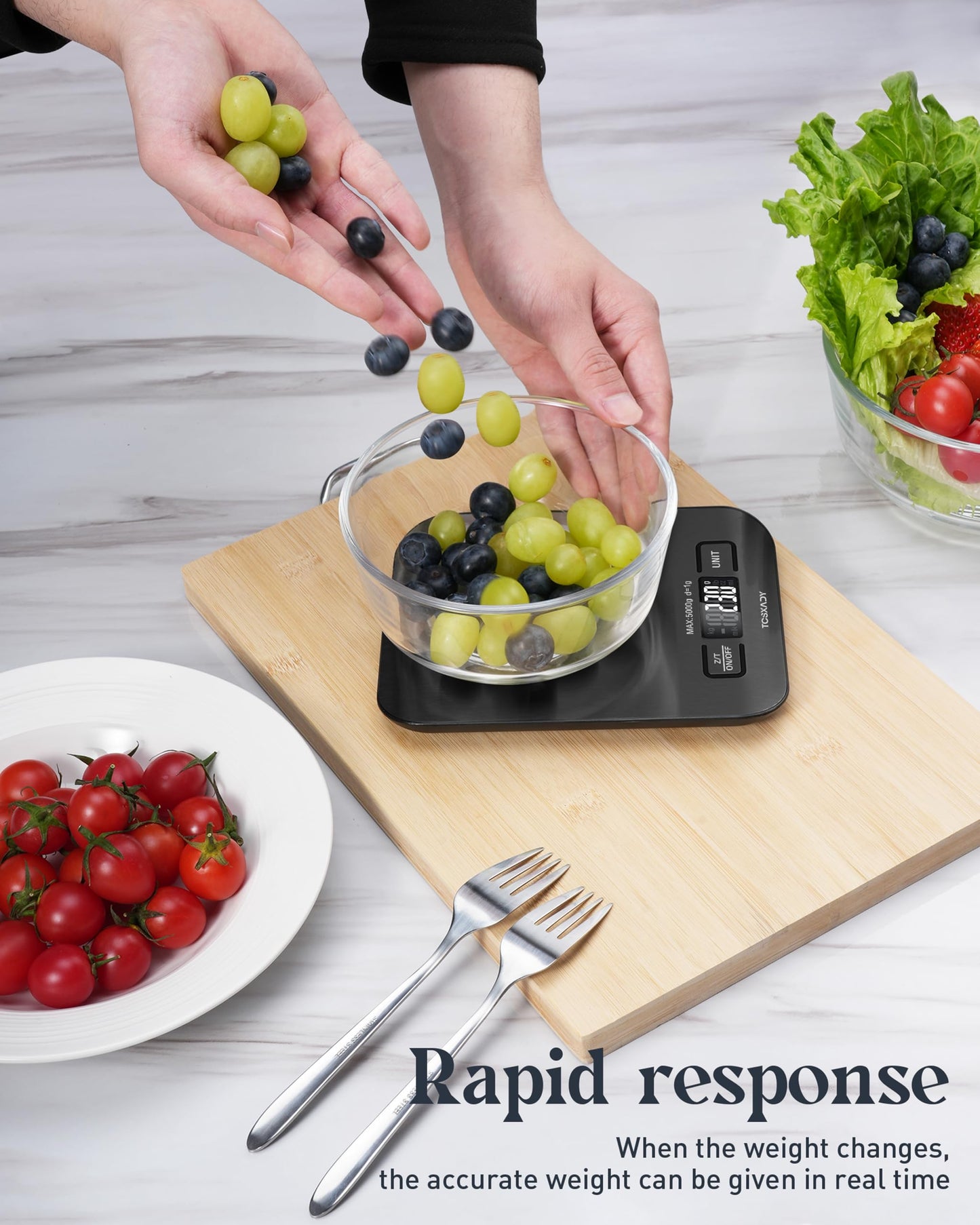 Tcsxady Food Scale, 11lb Kitchen Scale with 6 Units LCD Display and Tare Function, 0.05oz/1g Digital Kitchen Scale Compact Design for Baking, Healthy Cooking, Meal Prep, 304 Stainless Steel Black