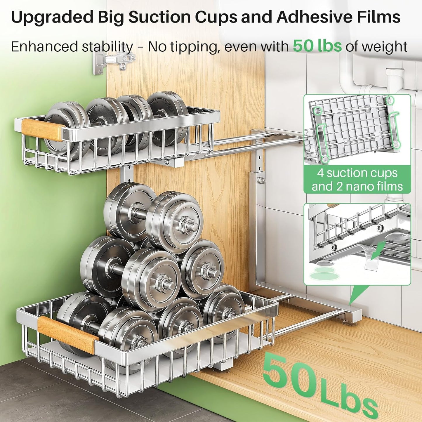 Under Sink Organizer by [Brand Name] - Stainless Steel 2-Tier Storage Solution for Kitchen & Bathroom