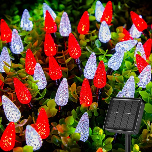 Brightown Solar Operated C6 Strawberry String Lights, 22.64ft 50 LEDs Warm White LED Christmas Fairy Lights, Solar Christmas Lights Outdoor, Christmas Decorations for Christmas Tree, Garden Decor