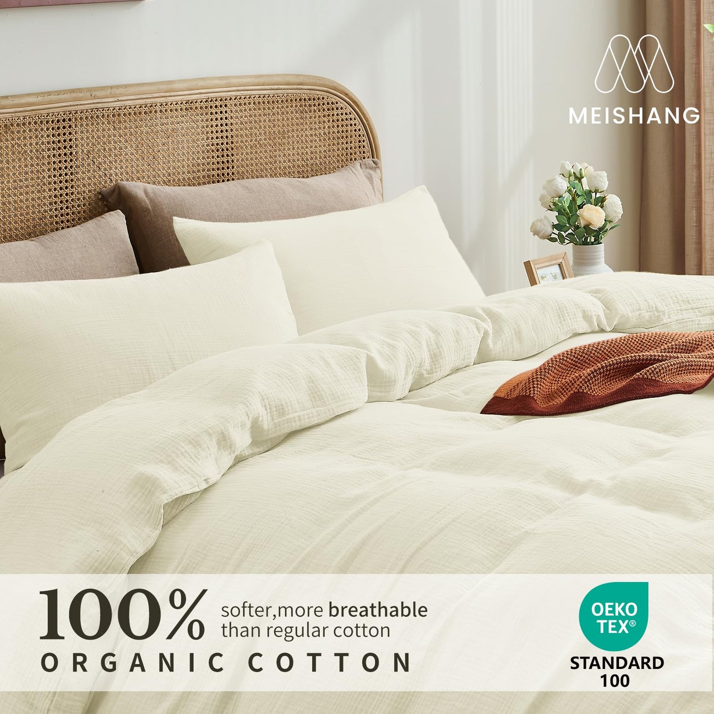 MEISHANG Duvet Cover Queen Size, 100% Rayon Derived from Bamboo, Luxury Silky Cooling Duvet Cover Set for Hot Sleepers with Zipper Closure and Corner Ties - 3 Piece Set(Queen, Gray)