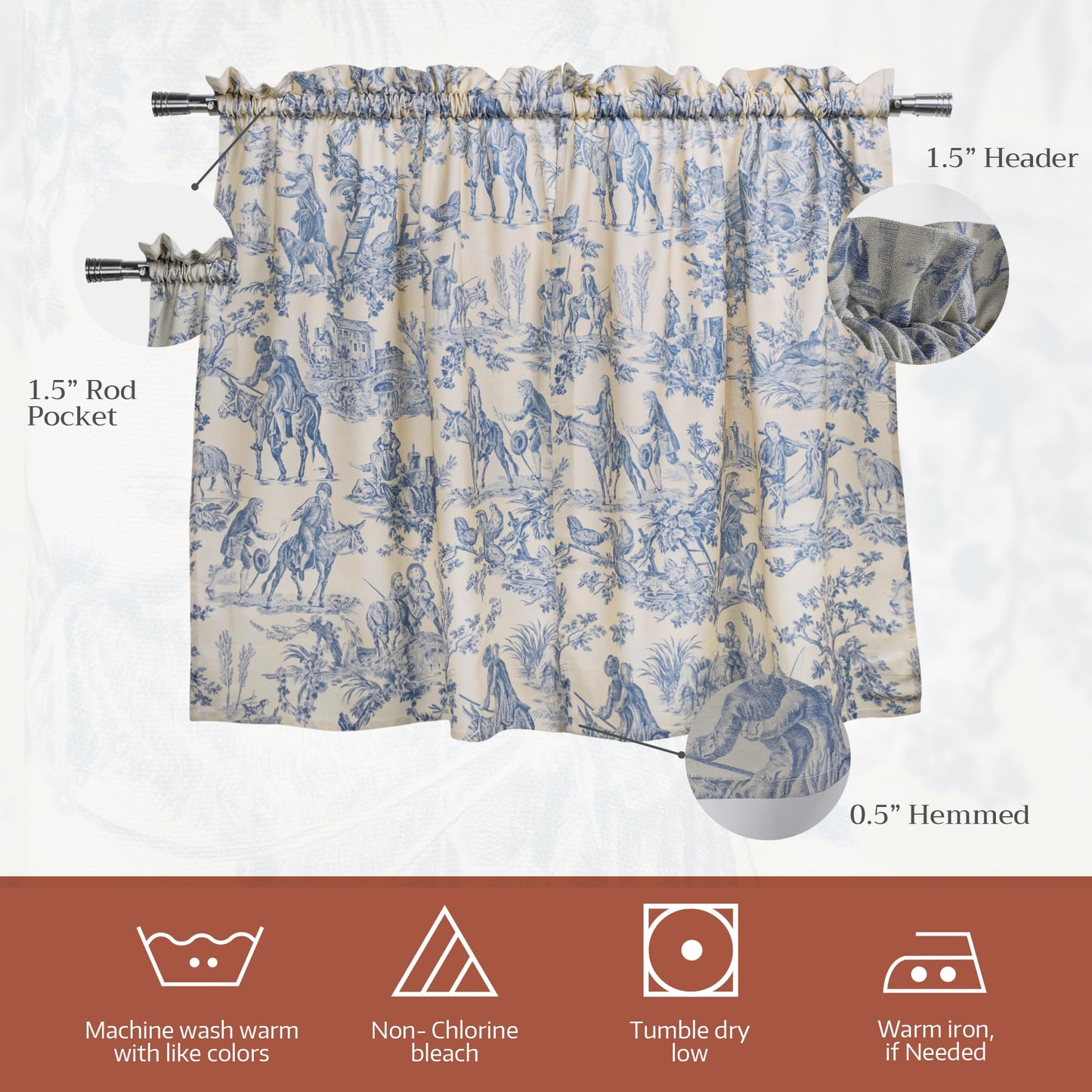 Maison d' Hermine Kitchen Curtain Set for Windows 100% Cotton Set of Kitchen Curtain Valance for Home [2 Tier (28"X36") and 1 Valance (56"X18")] Café Gifts for Mothers Day (The Miller - Blue)