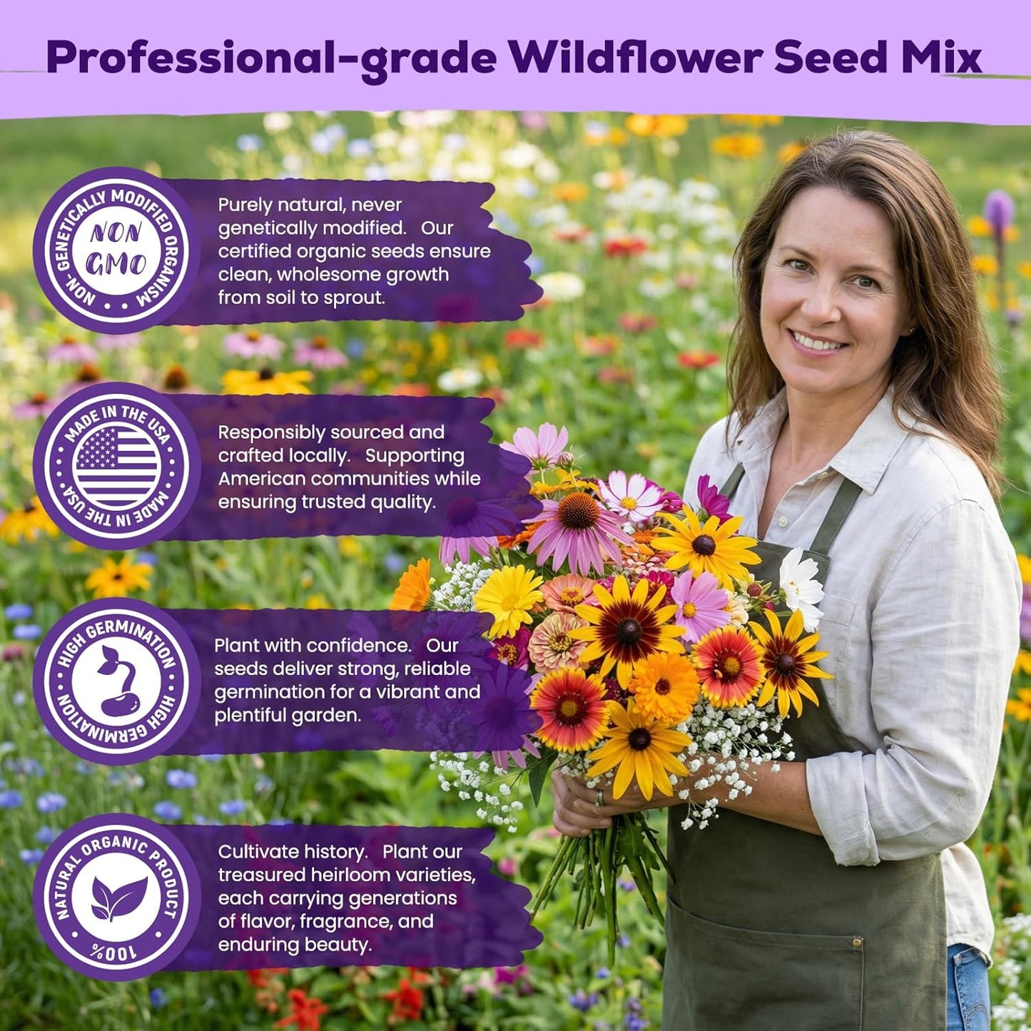 Wildflower Seeds Bulk by [Brand Name] - 200,000+ Non-GMO Heirloom Seeds Mix | 16 Varieties for Pollinator Garden