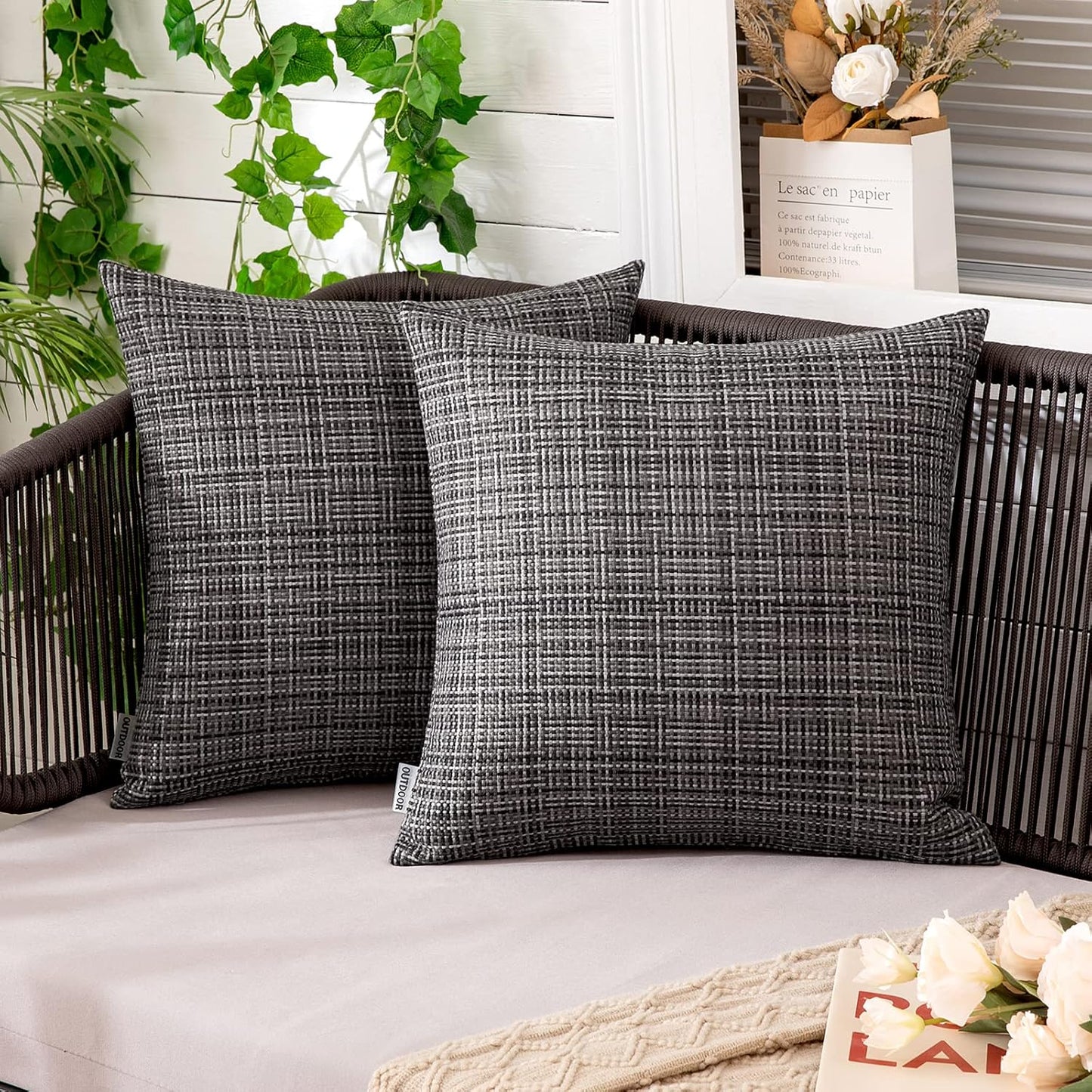 MIULEE Outdoor Waterproof Throw Pillow Covers - Decorative Gray Cushion Covers for Patio & Garden | 18x18 Inch, Pack of 2