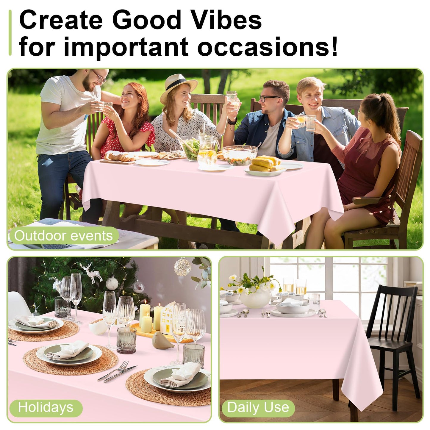 QIKSION Pink Plastic Table Cloth Disposable 12 Pack, 54 x 108 Inch Tablecloths for Valentines, Easter, Mothers Day Decorations, Baby Shower Birthday Party, Rectangle Table Cover