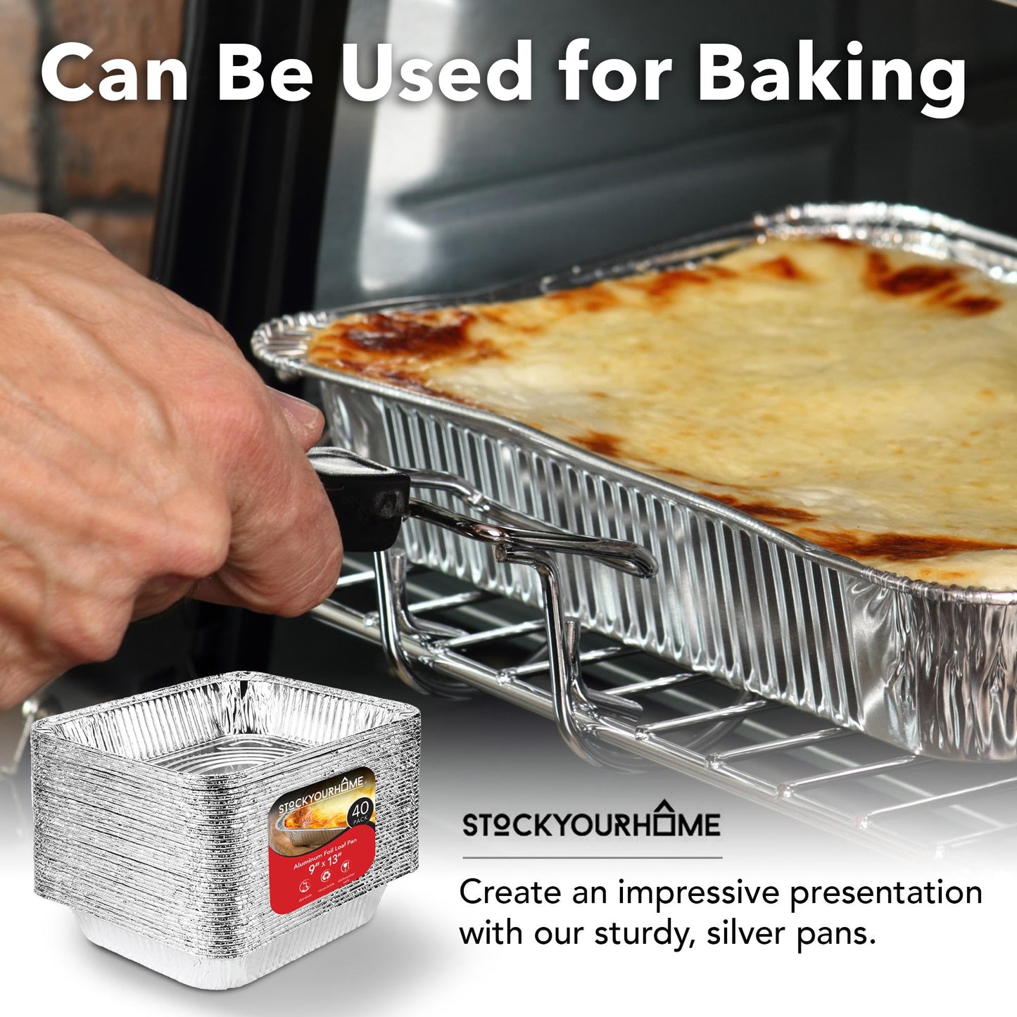 Stock Your Home 9x13 Aluminum Pans (40 Pack) - Disposable and Recyclable Foil Trays - Half Size Steam Table Deep Pans - Tin Foils for Cooking, Heating, Storing, Prepping Food