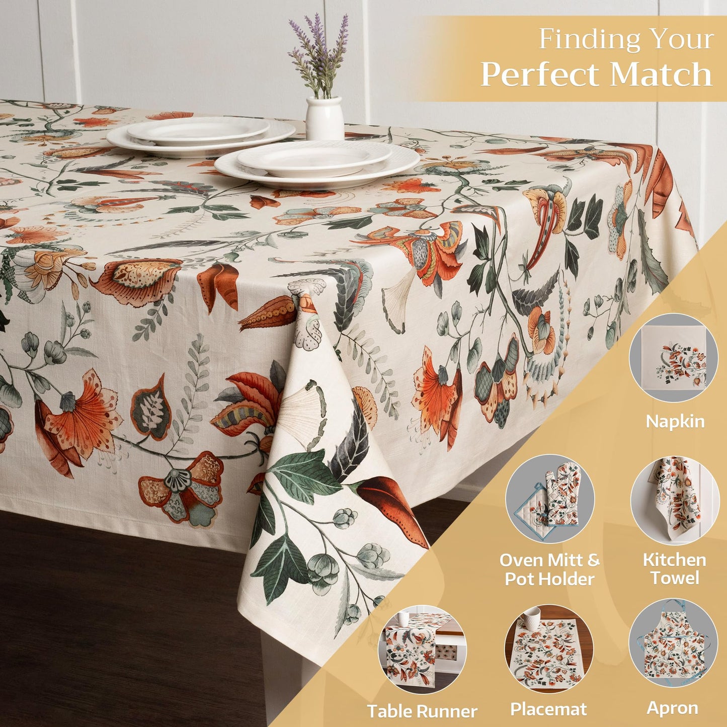 Maison d' Hermine Table Cloth Rectangle Table 100% Cotton 70 x 140 Inches Fall Tablecloth Reusable Everyday Use for Thanksgiving Christmas Decorations Dining Farmhouse Party (Dalida)