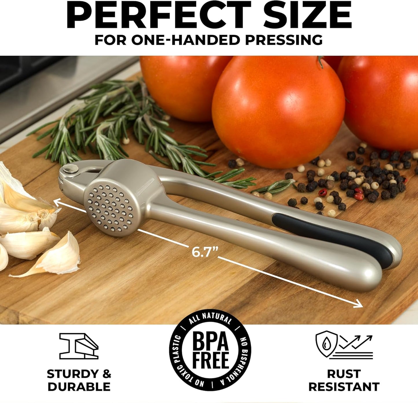 Zulay Kitchen Garlic Press Set - Rust-Proof Professional Mincer with Easy-Squeeze Handle & Silicone Peeler (Silver)