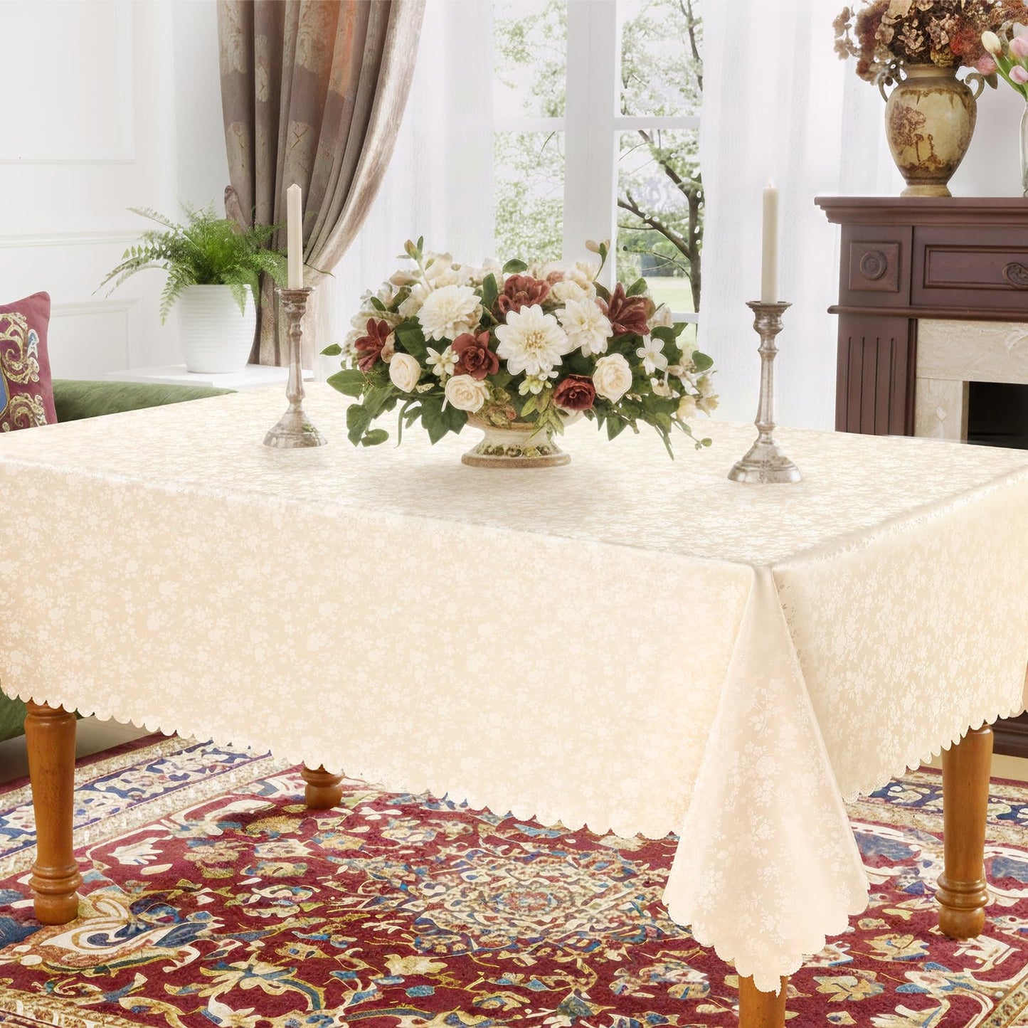Smiry Rectangle Table Cloth, Waterproof Heavy Duty Vinyl Tablecloths, Wipeable Washable Table Cover for Kitchen and Dining Room (Beige, 54" X 120")