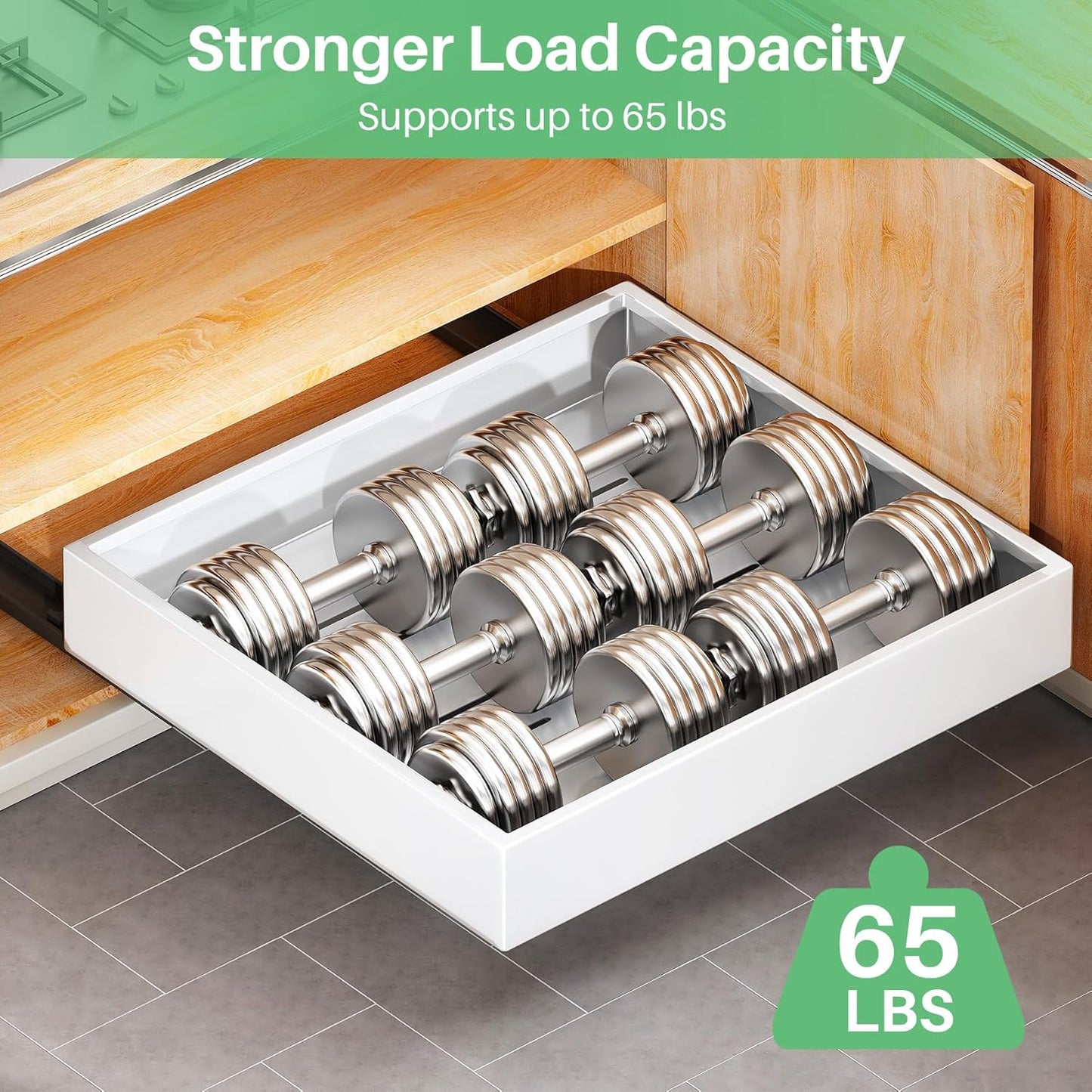 Skiennix Pull-Out Cabinet Organizer - Heavy-Duty Full-Extension Drawers, 21" Deep, White