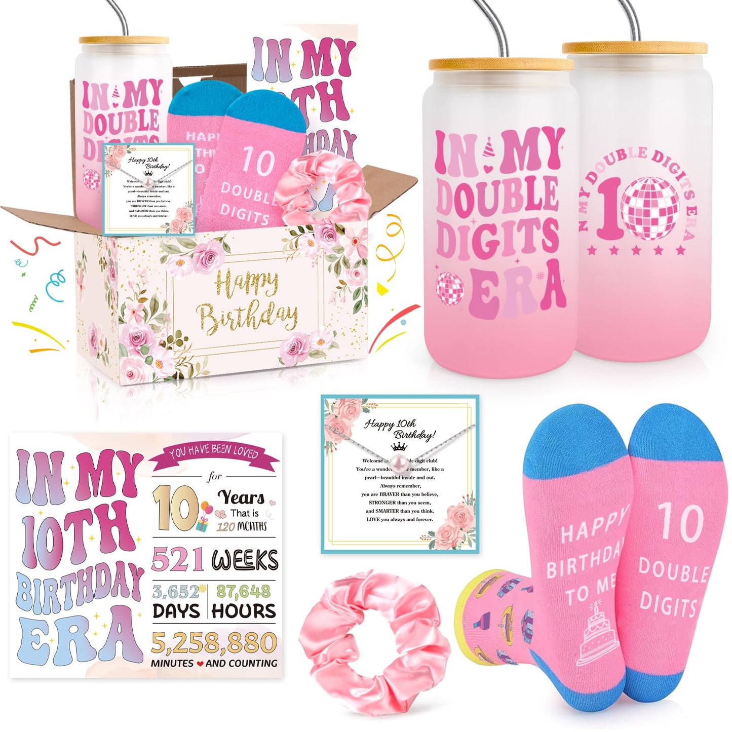 9 Year Old Girl Birthday Gifts, Cute Presents for 9 Year Old Girls, Unique Tween Girl Gift Ideas for 9th Girls w/ 16oz In My 9th Birthday Era Glass