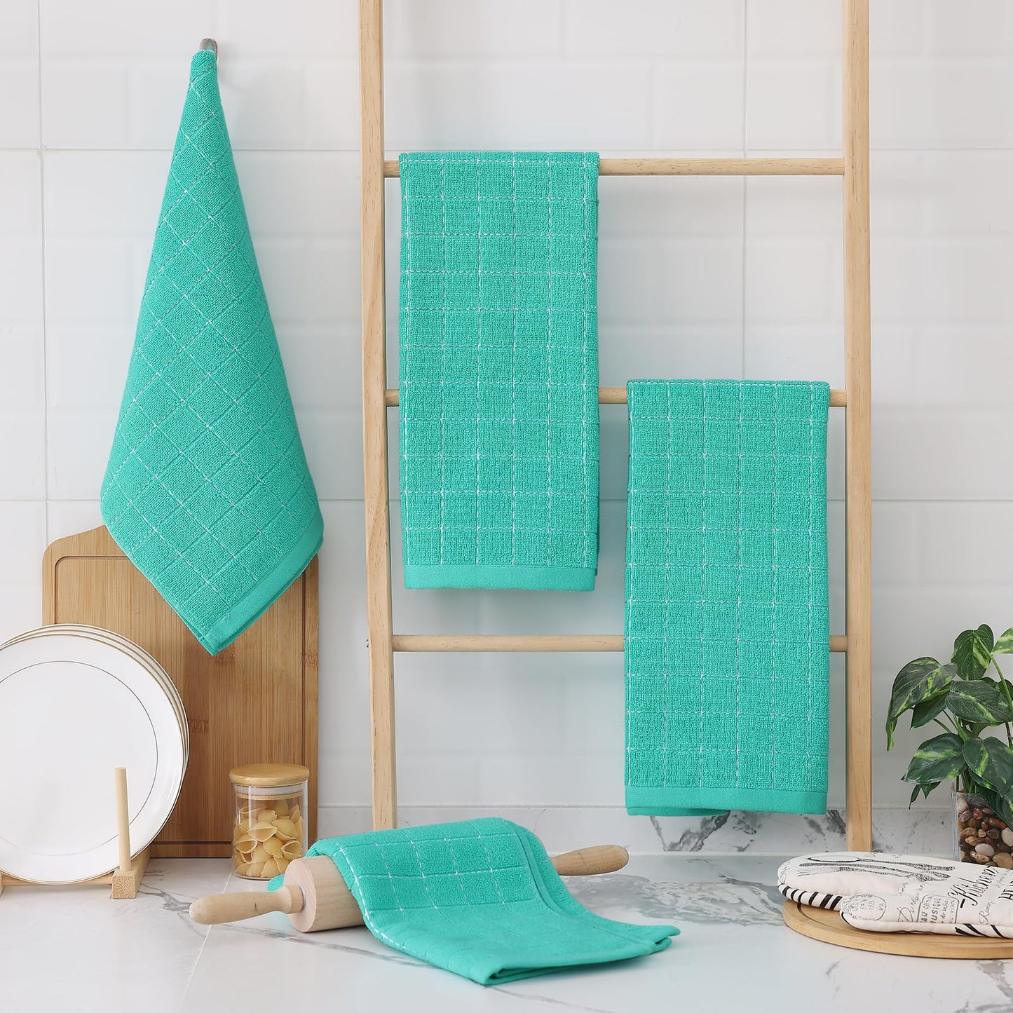 Homaxy 100% Cotton Terry Kitchen Dish Cloths, Ultra Soft and Absorbent Dish Towels for Kitchen, Suitable for Drying and Washing Dishes, 12 Pack, 12 x 12 Inches, Turquoise