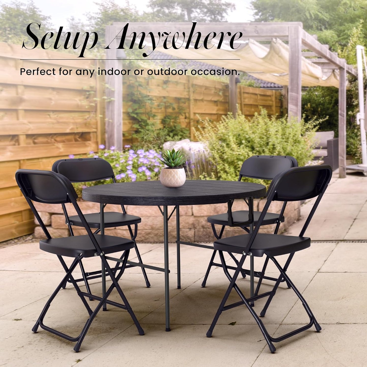 Modern Space 3.5 Feet Circular Foldable Table - Heavy Duty Portable Design with Built-In Handle | Ideal for Events, Picnics & More