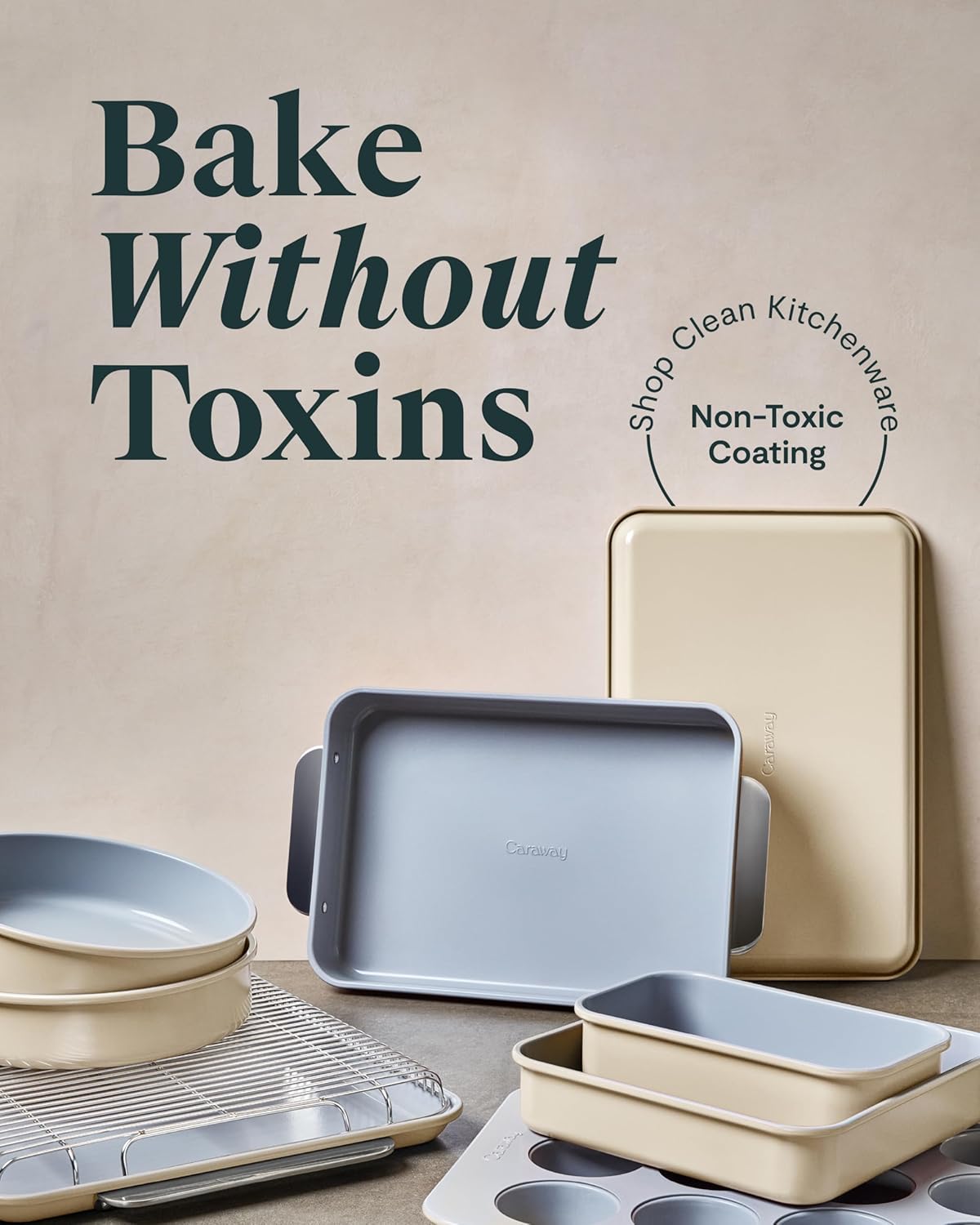 Caraway Nonstick Baking Pan Set - 2x 9" x 6.5" & 1x 9" x 13" - Non-Toxic, PTFE & PFOA Free - Deep Ceramic for Casseroles & Lasagna - Perracotta
