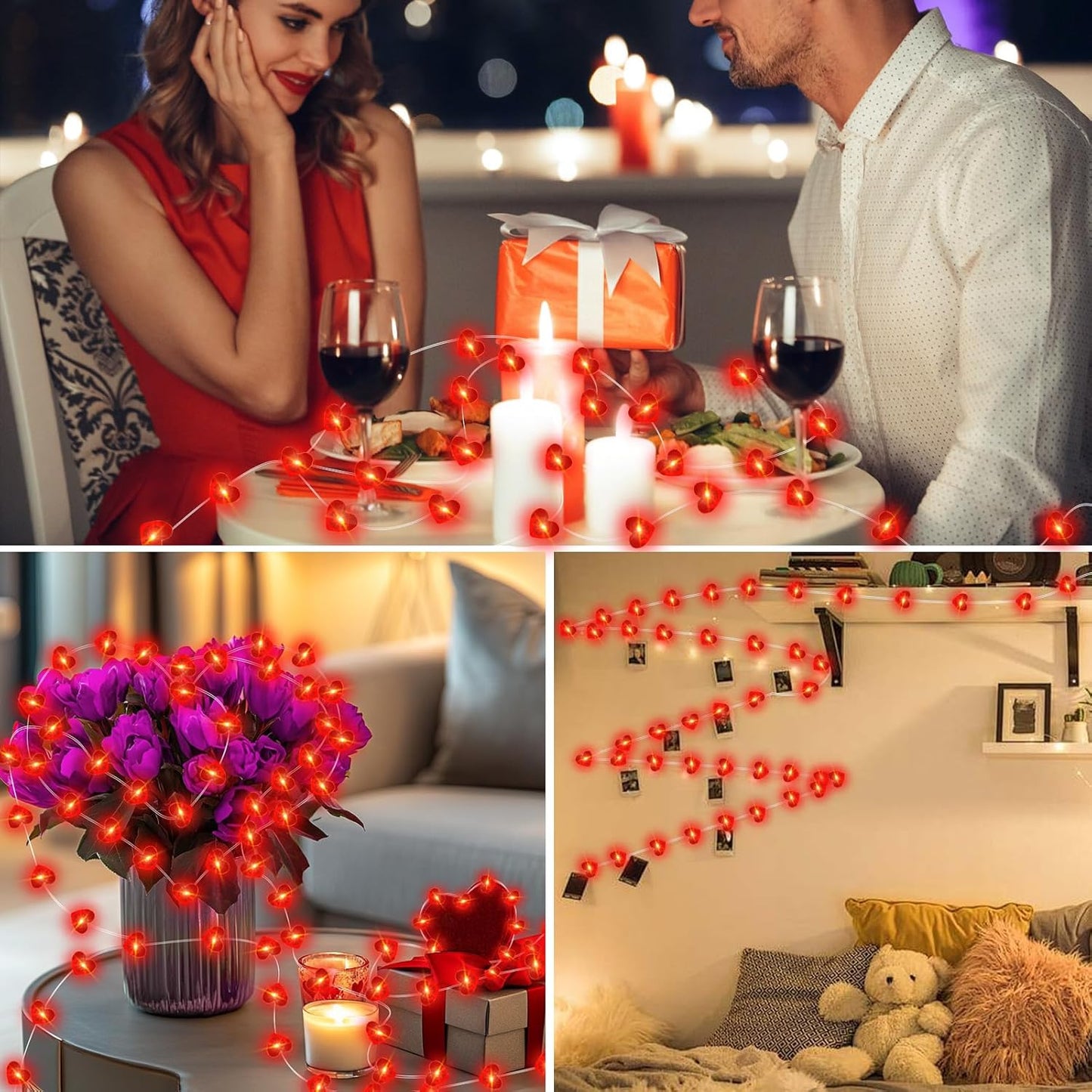 Skiennix Red Heart Fairy Lights - 7Ft 20 LED Twinkle String Lights | Battery Operated & Waterproof for Valentine's Day, Weddings & Parties - 2 Pack
