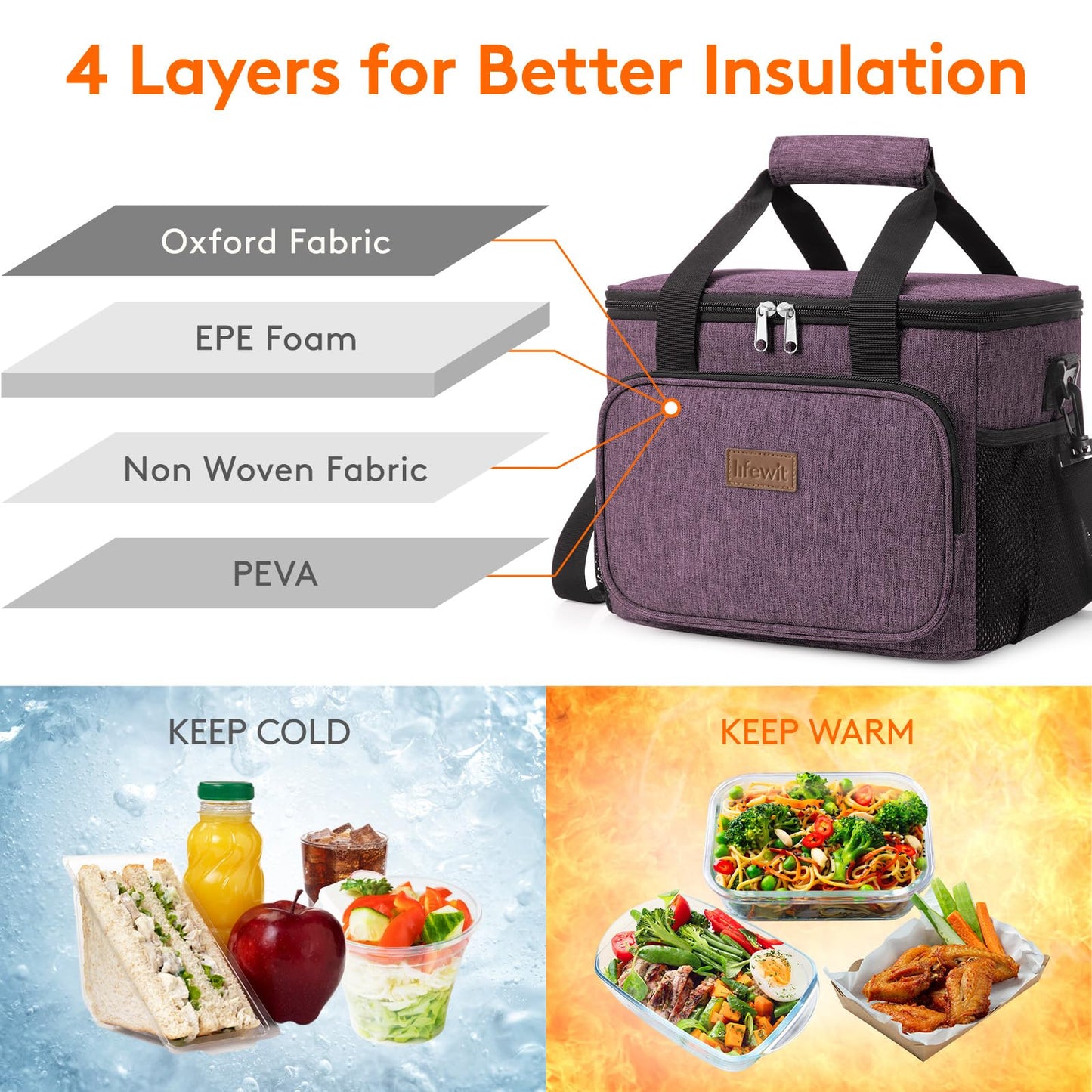 Lifewit Large Lunch Bag, Insulated Lunch Box, Soft Cooler Cooling Tote for Adult Men Women, Purple 24-Can (15L)