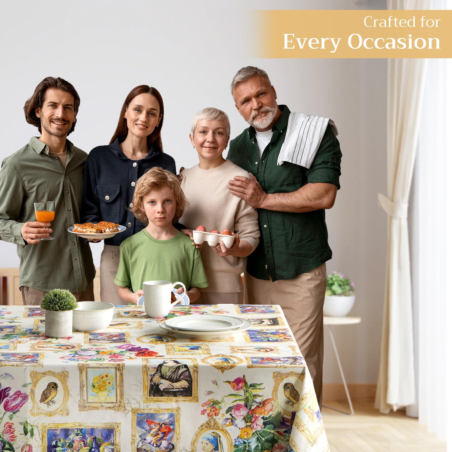 Maison d' Hermine Table Cloth Rectangle Table 100% Cotton 54 x 72 Inches Tablecloth Reusable Decorative for Dining Kitchen Room Farmhouse Home Gifts for Mothers Day Spring Summer - Masterpiece