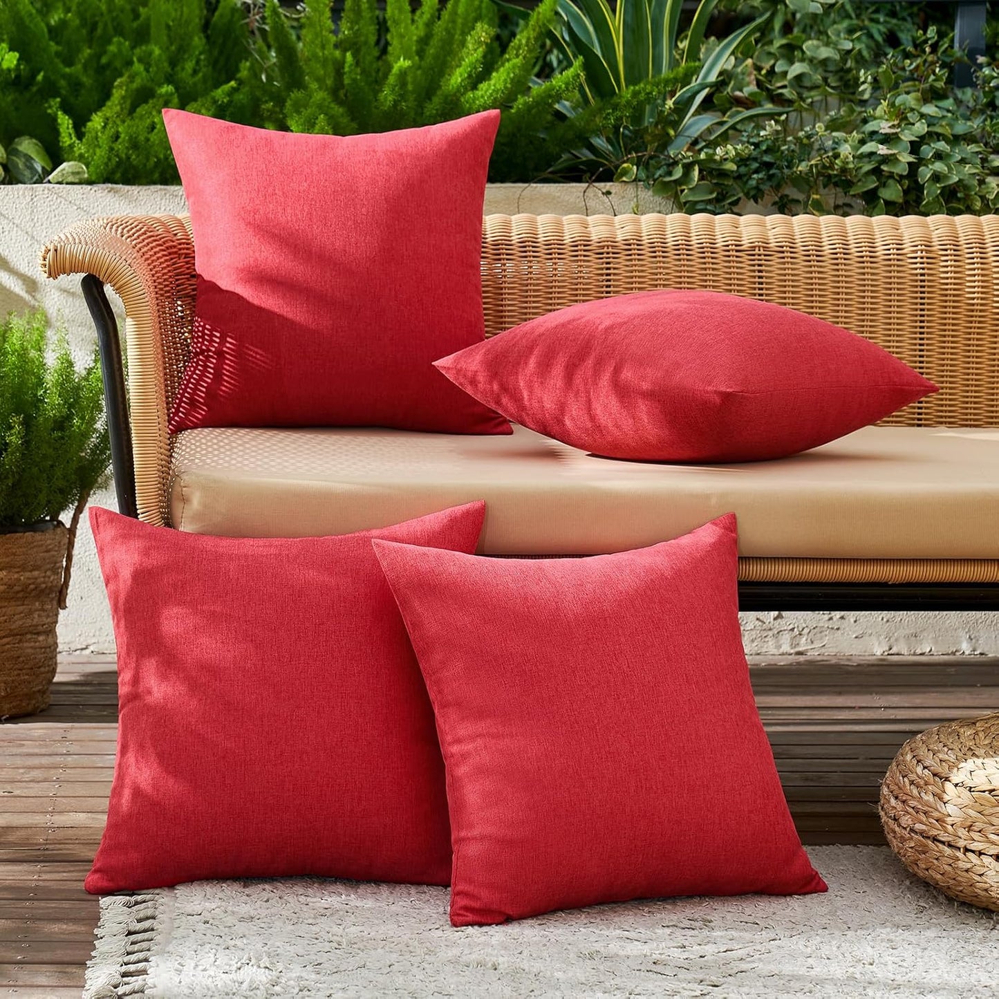 MIULEE Waterproof Decorative Throw Pillow Covers - Pack of 4 Farmhouse Cushion Cases | 18x18 Inch Red for Outdoor & Indoor Use