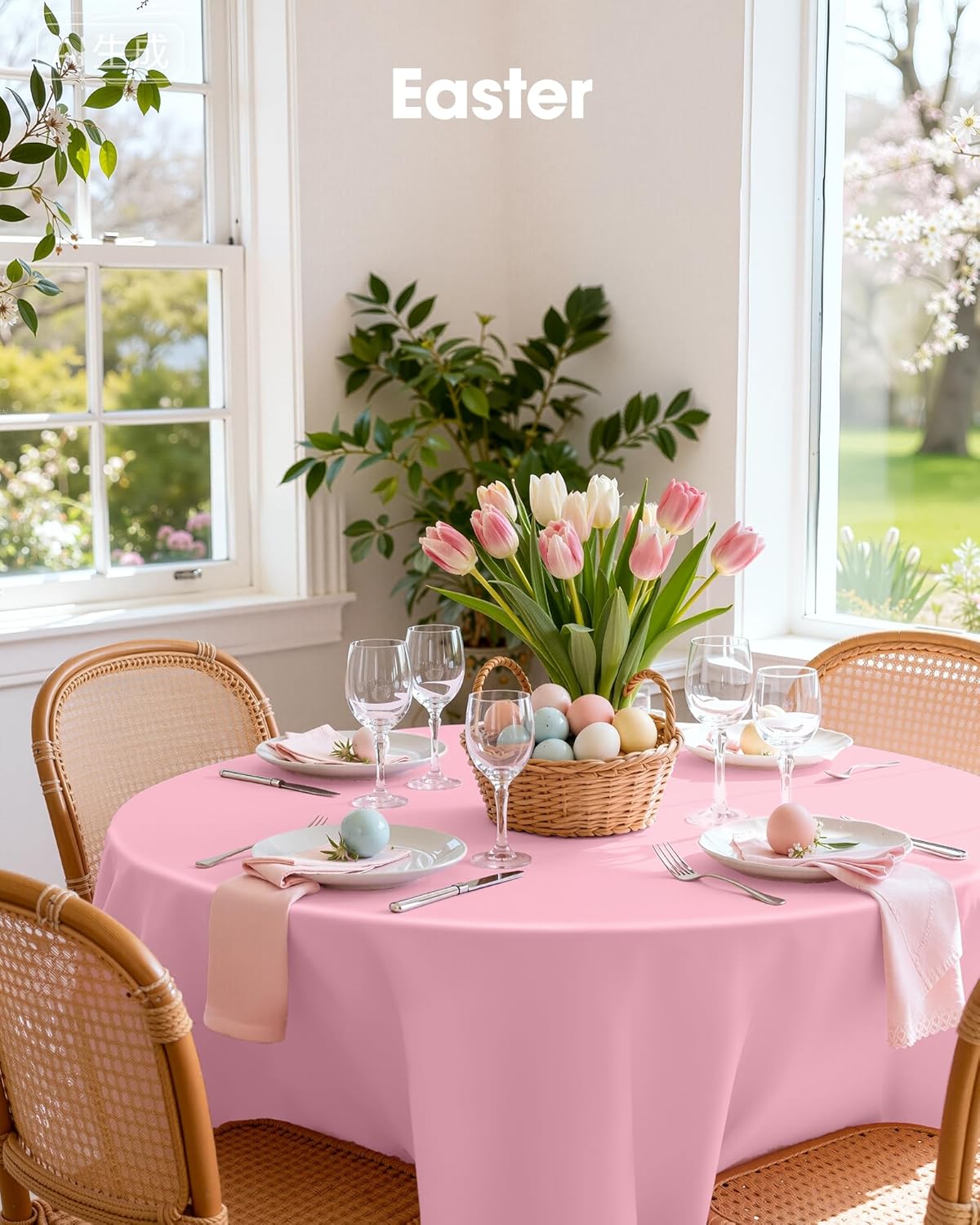 Pureegg 84'' Round Plastic Table Cloths - Disposable 8 Pack in Pastel Pink for Easter & Special Occasions