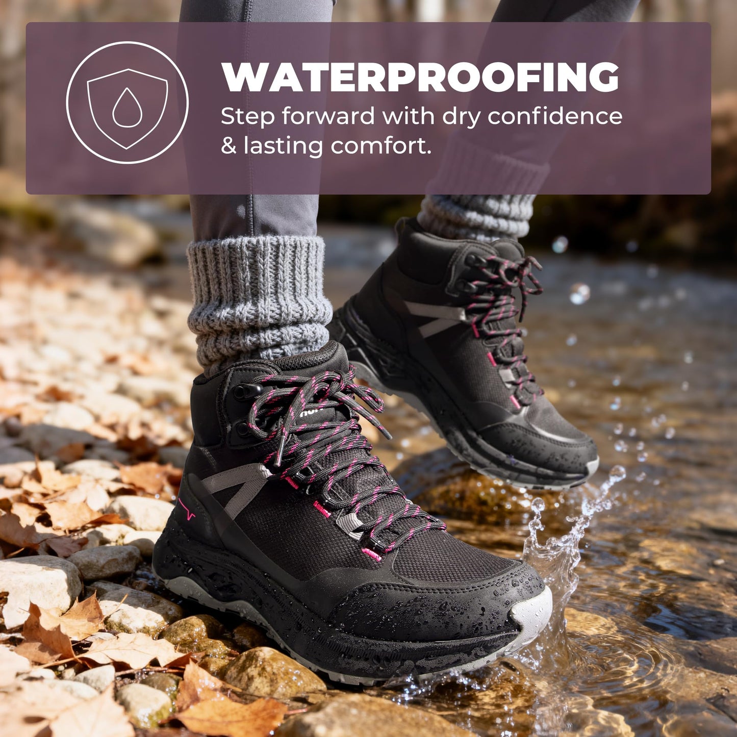 NORTIV 8 Women's Hiking Boots Waterproof Lightweight Outdoor Trekking Comfortable Non-Slip Backpacking Camping Ankle Boot Hollow,Size 8,Black,NWUMHB2501