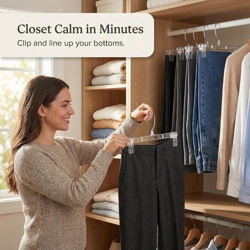 DEILSY™ Space-Saving Pants Hangers with Clips - Durable 12-Inch Closet Organizers for Jeans, Skirts & More - 30 Pack