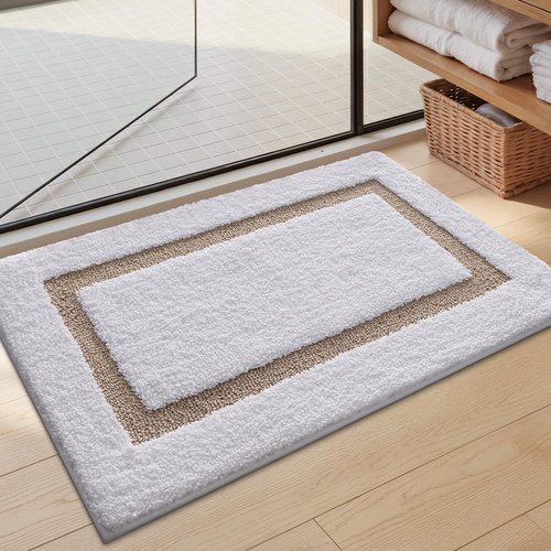 Color&Geometry White Bathroom Rugs - Extra Soft Microfiber, Non-Slip, Washable | 36x24 Inches