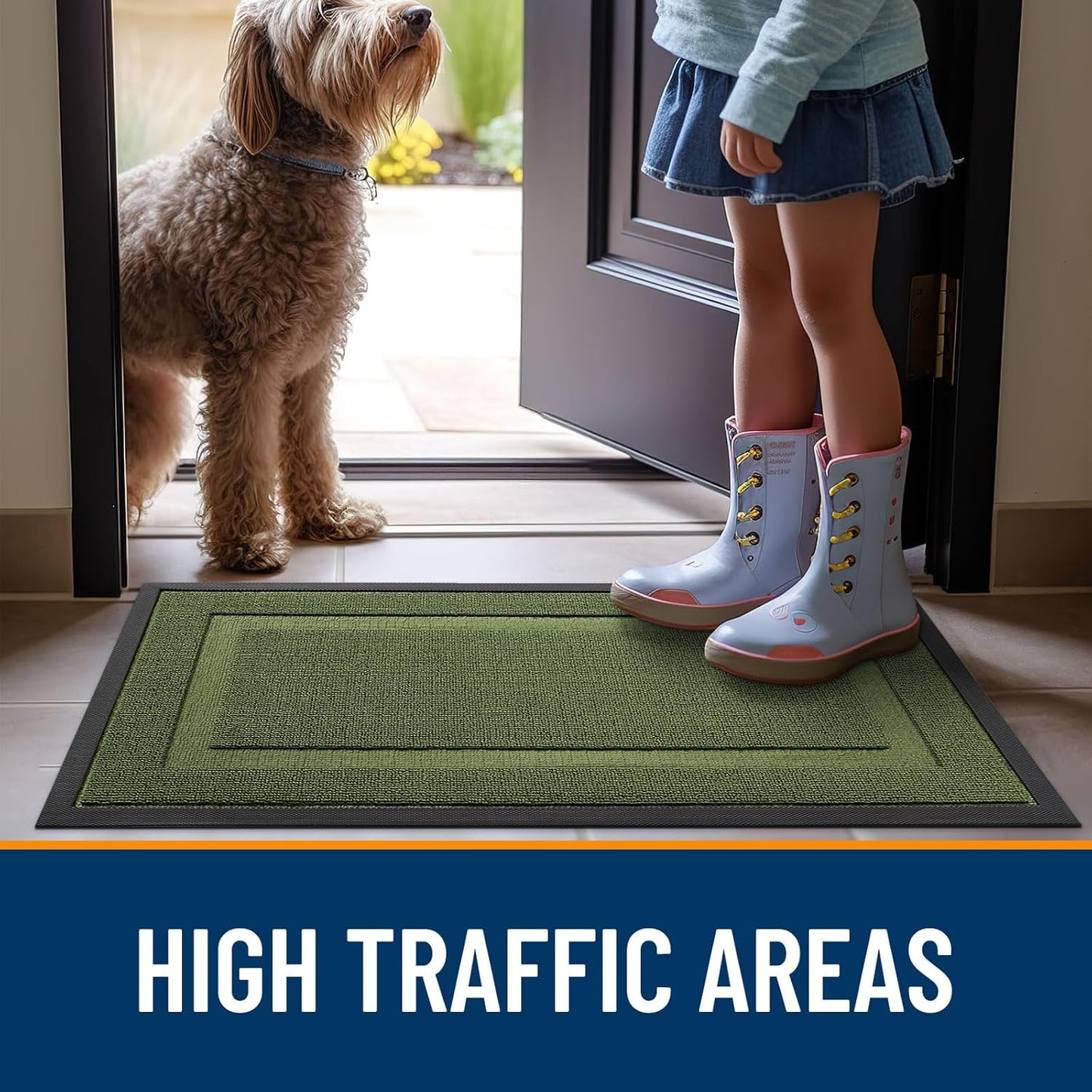 OLANLY Waterproof Front Door Mat - All-Season Indoor/Outdoor Doormat, Easy Clean, 47x17, Classic Green