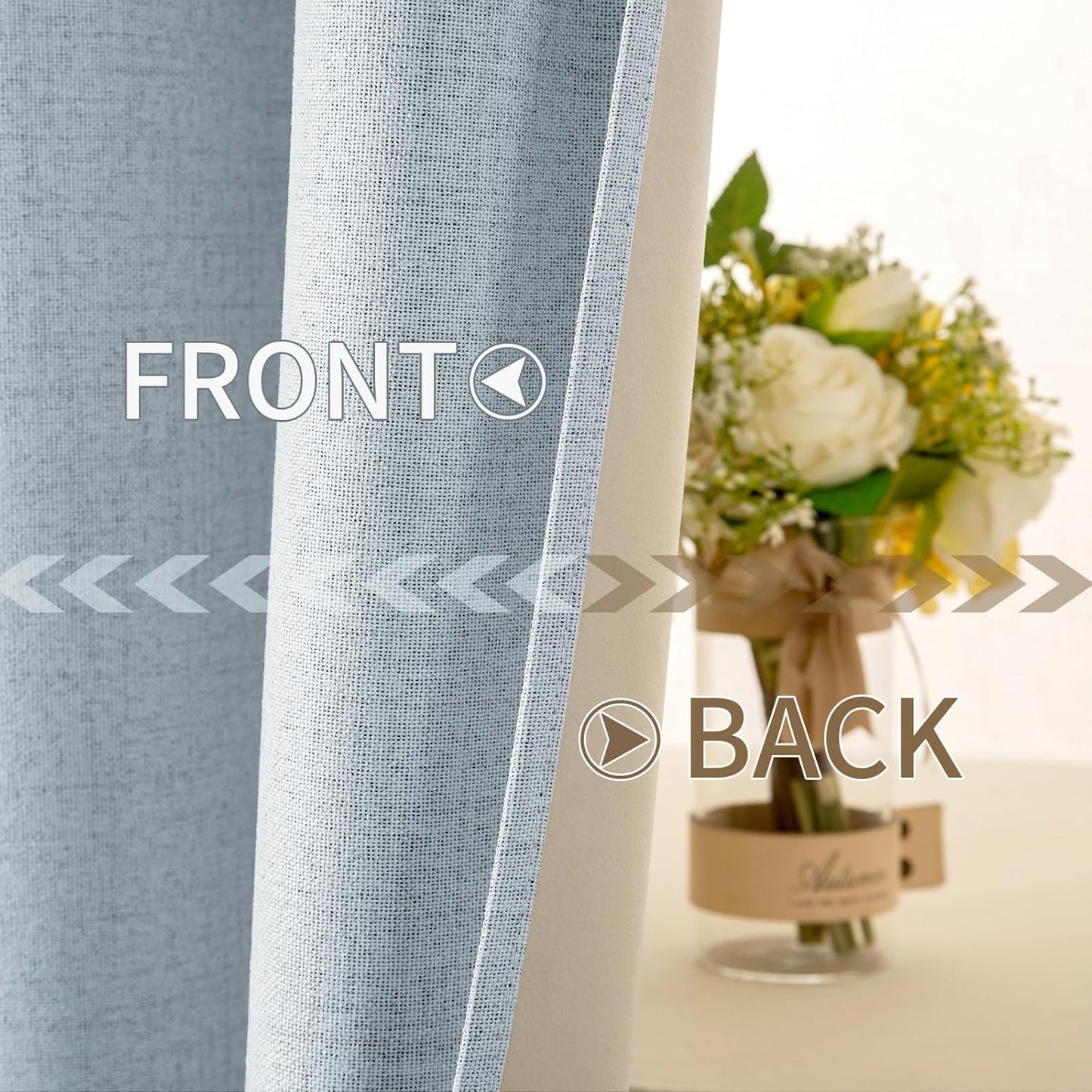 MIULEE Blackout Curtains - 100% Thermal Insulated Linen Textured Drapes | Chambray Blue | 52 x 45 Inch (2 Panels)