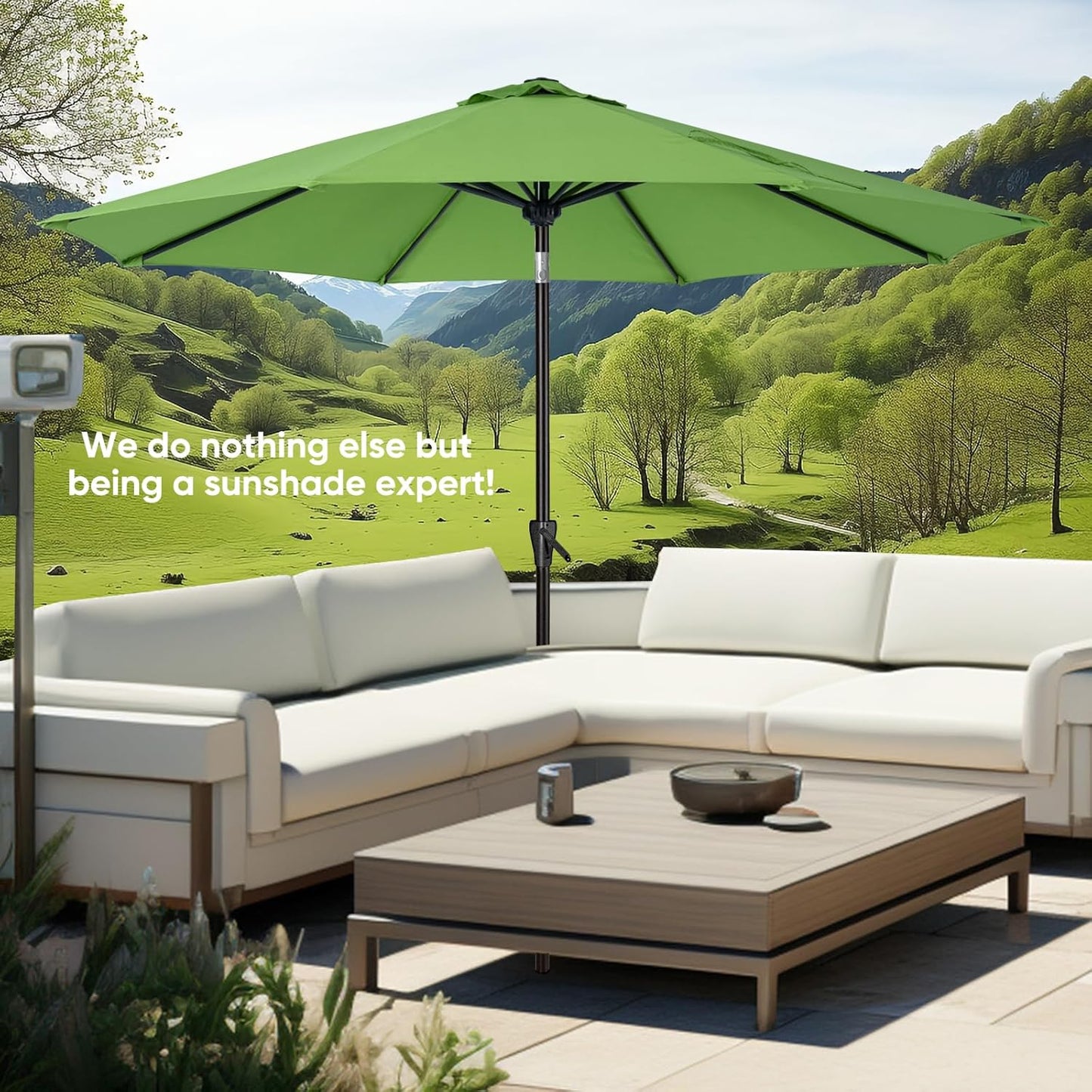 Tempera Outdoor Patio Umbrella - Large Sunshade with Push Button Tilt & Crank, Fade Resistant Canopy