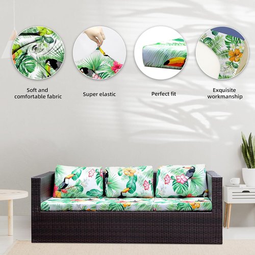 BIETYONE 8Pcs Stretch Patio Cushion Covers - Washable Outdoor Sofa Slipcovers for Furniture Protection
