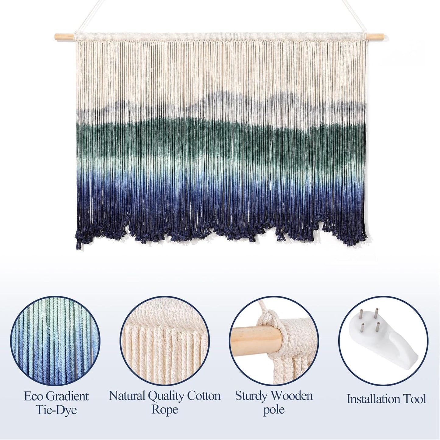 Osunnus Boho Dip Dye Macrame Wall Hanging Large Tie Dye Mountain Tapestry Handmade Ombre Woven Wall Art Decor for Living Room Bedroom 43" W x 28" L