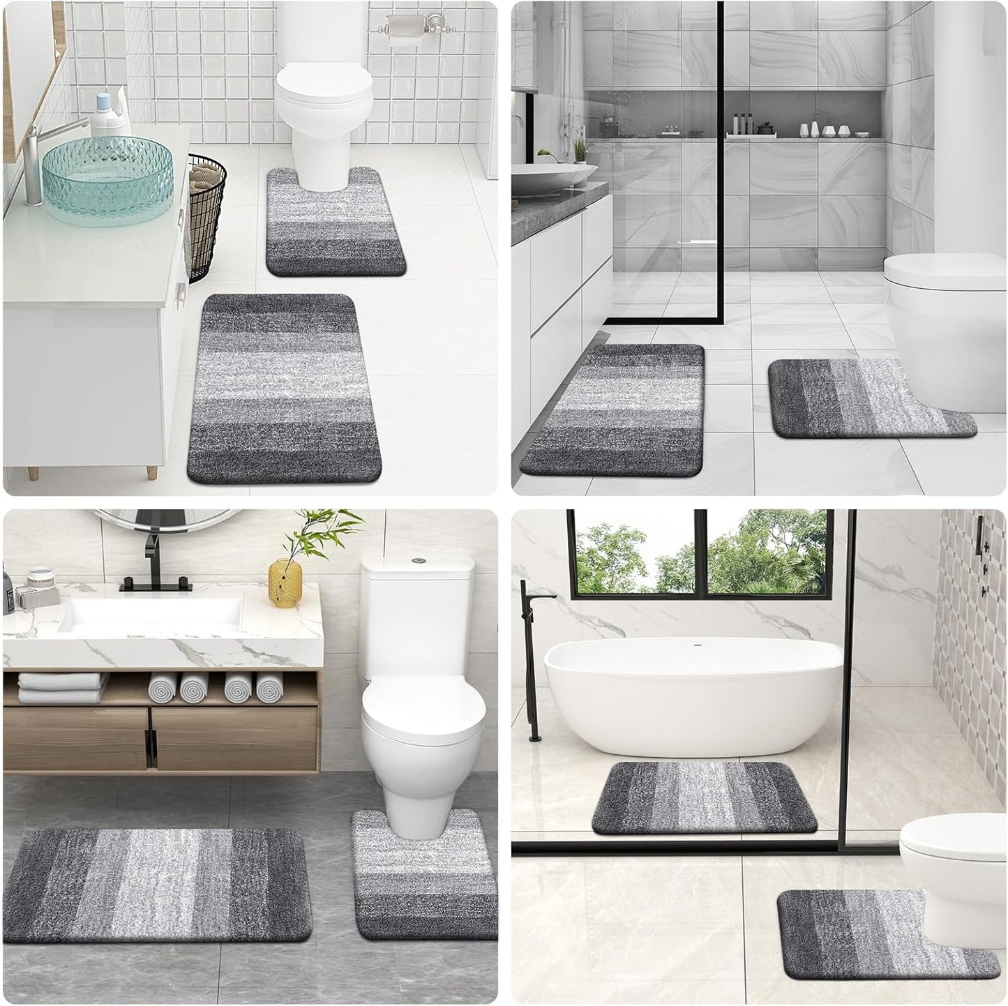 OLANLY Bathroom Rug Set - Soft Absorbent Microfiber Mats with Non-Slip Design | 2-Piece Grey Set (24"x16" & 24"x20")