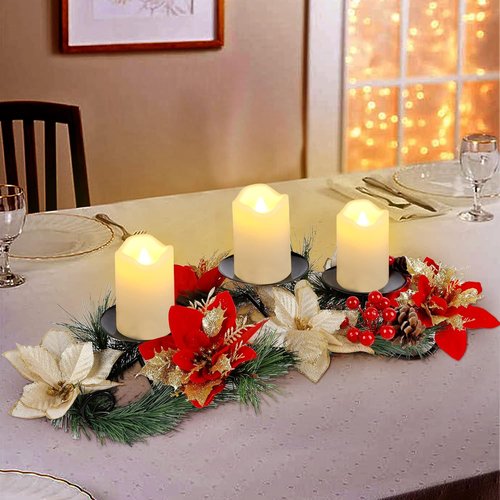FORUP Christmas Centerpiece - Elegant Poinsettia Design with 3 Flameless Candles | Holiday Table Decor