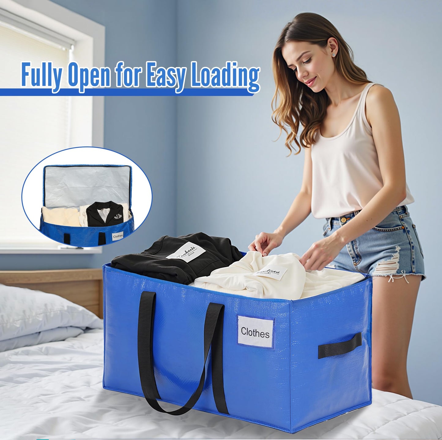 BAGAIL Heavy Duty Moving Bags with Strong Handle, Extra Large Moving Boxes, Storage Tote for Clothes, College Moving Supplies(Blue, 6 Pack)