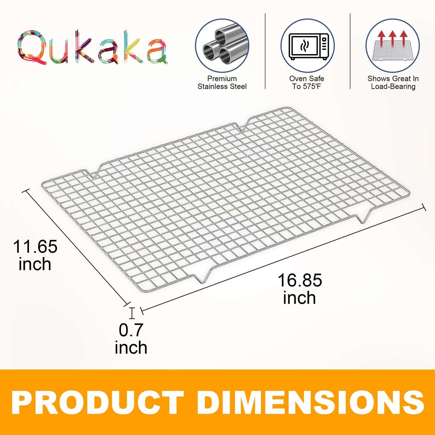 2PCS Cooling Racks for Cooking and Baking -11.65''x16.85''Heavy Duty Stainless Steel Wire Rack for Baking, Grilling, Roasting - Oven & Dishwasher Safe - Fits Half Sheet Pan（Silver）