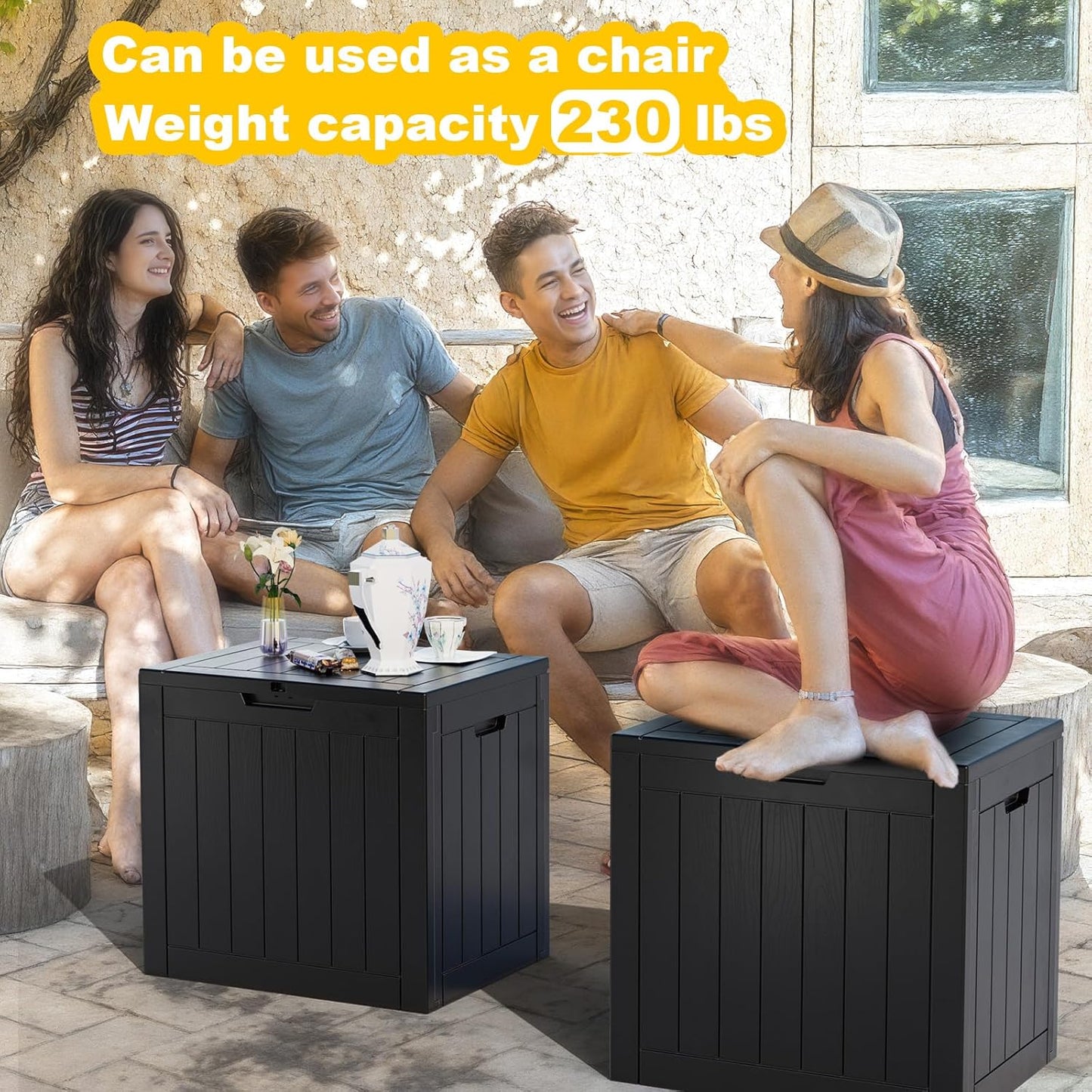 Regine Switzerland 33 Gallon Outdoor Deck Box - Lockable Waterproof Storage for Garden Tools & Cushions | Black