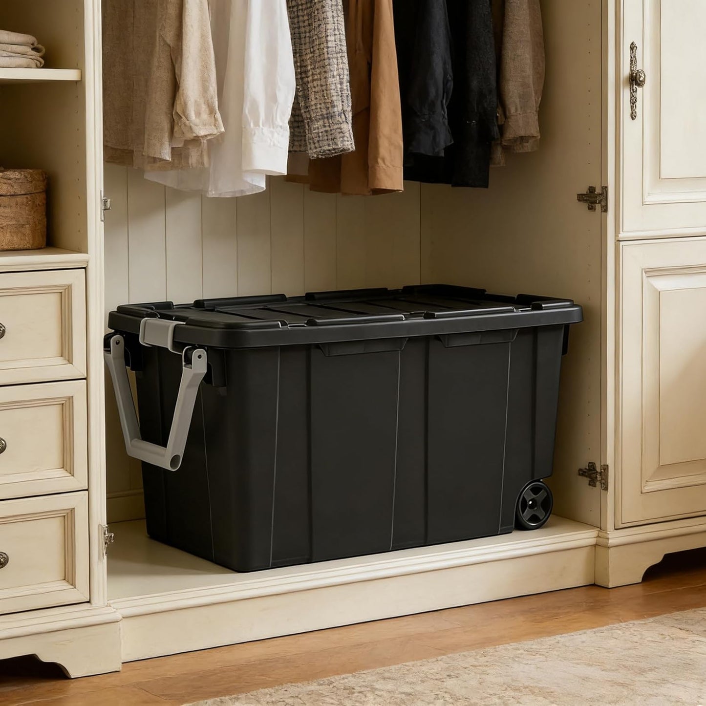 40 Gallon Storage Bins with Lids by [Brand Name] - Extra Large Tote with Wheels for Attic, Basement & Closet | Dark Gray
