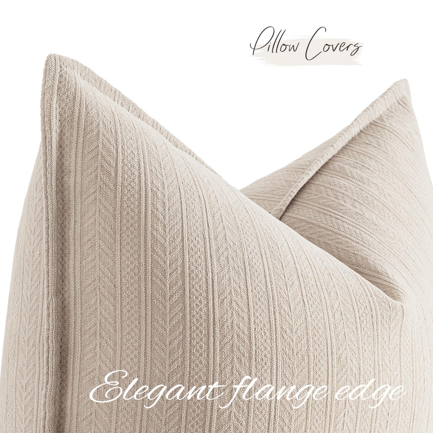 MIULEE 20x20 Inch Beige Decorative Couch Pillow Covers Set of 2 Chenille Throw Pillow Covers Farmhouse Cushion Cases with Elegant Design for Home Decor Sofa Bedroom Living Room