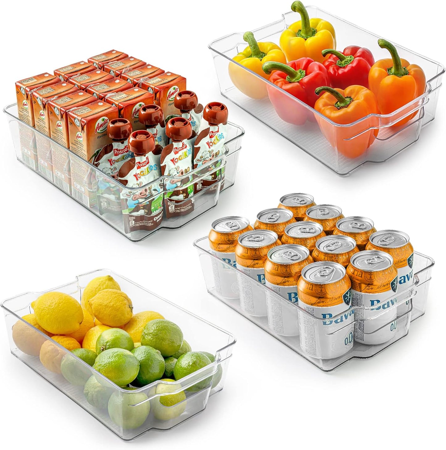 Zulay Kitchen Clear Refrigerator Organizer Bins - Large BPA-Free, Durable Storage Containers (4 Pack)