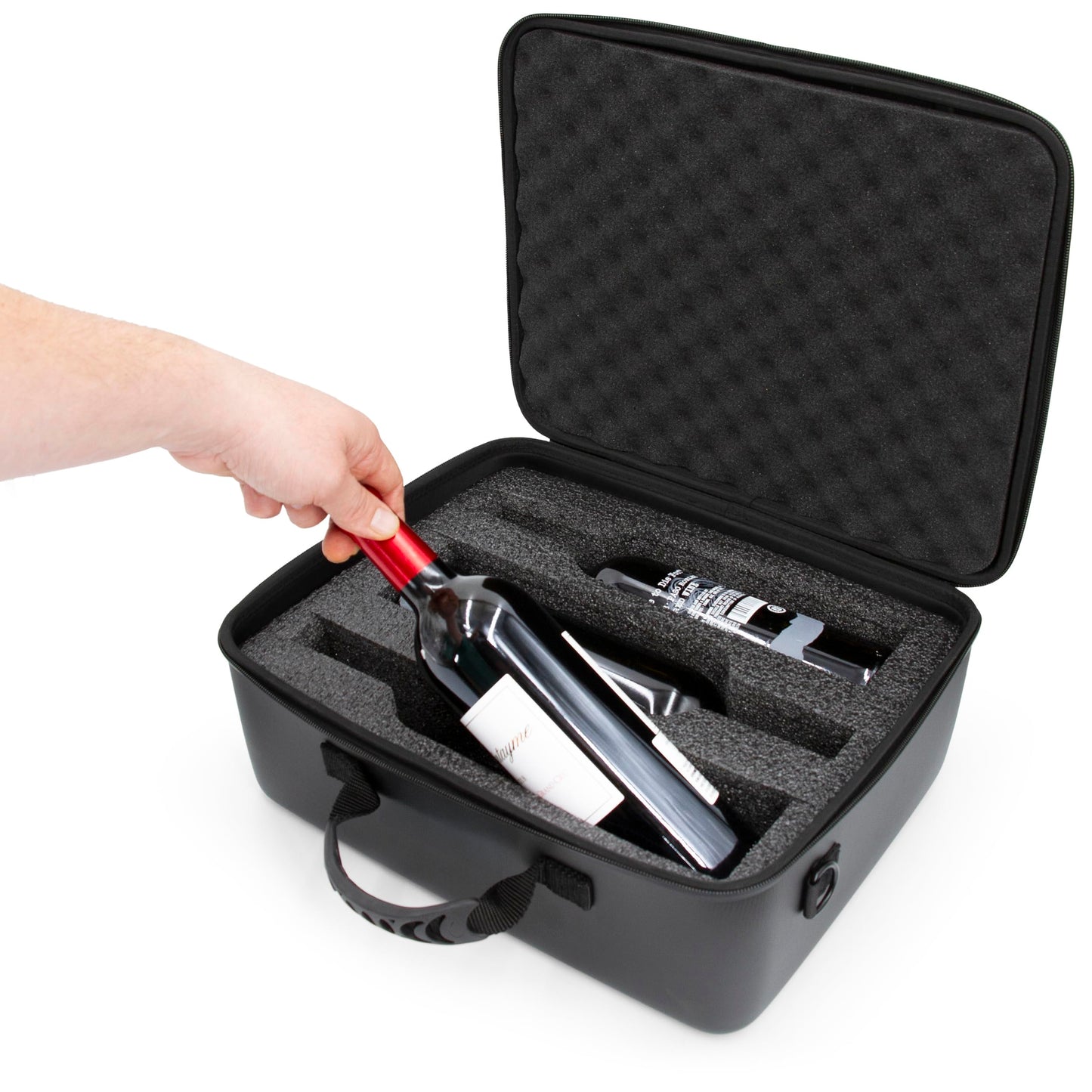CASEMATIX Wine Travel Case for 3 Bottles with Shock-Absorbing Foam & Adjustable Carrying Strap - Protective Wine Suitcase for Storage, Padded Wine Bag Tote Alcohol Carrying Case