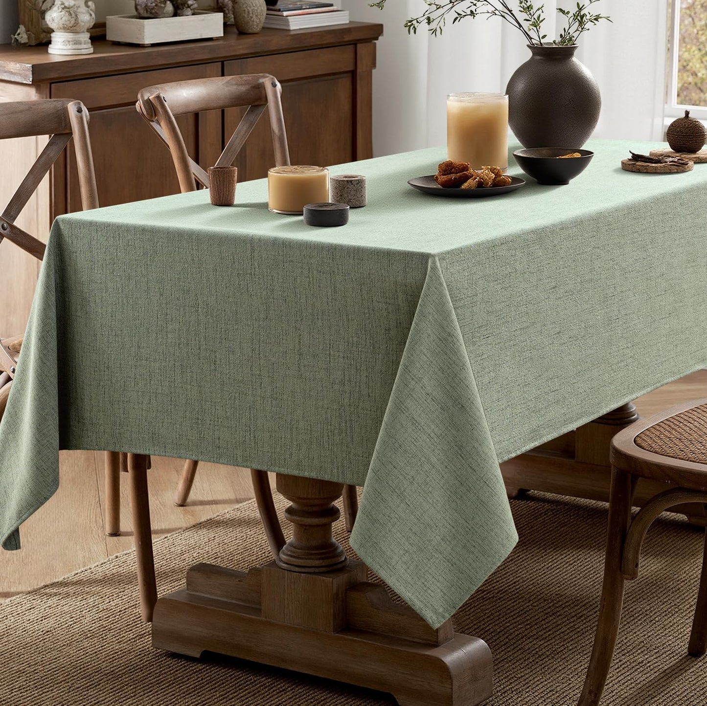 MIULEE Sage Green Linen Polyester Tablecloth 60x104 Inch Spring Rectangle Table Cloth Waterproof,Stain Resistant for Dining Party Wedding