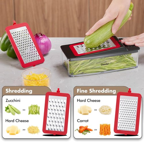 Geedel Vegetable Chopper - 4-in-1 Onion & Veggie Slicer Dicer with Container | Red Color